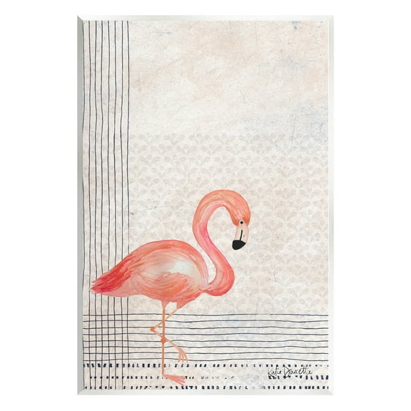 Stupell Industries Patterned Flamingo Bird Layered Stripes Graphic Art Unframed Art Print Wall Art, Design by Katie Doucette