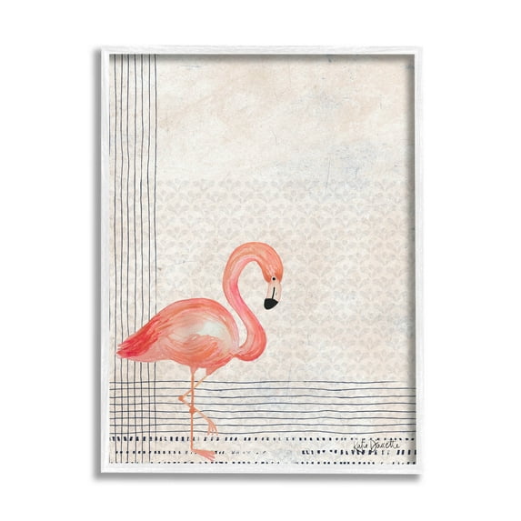 Stupell Industries Patterned Flamingo Bird Layered Stripes Graphic Art White Framed Art Print Wall Art, Design by Katie Doucette