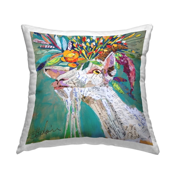 Stupell Industries Patterned Floral Goat Decorative Printed Throw Pillow, 18 x 18