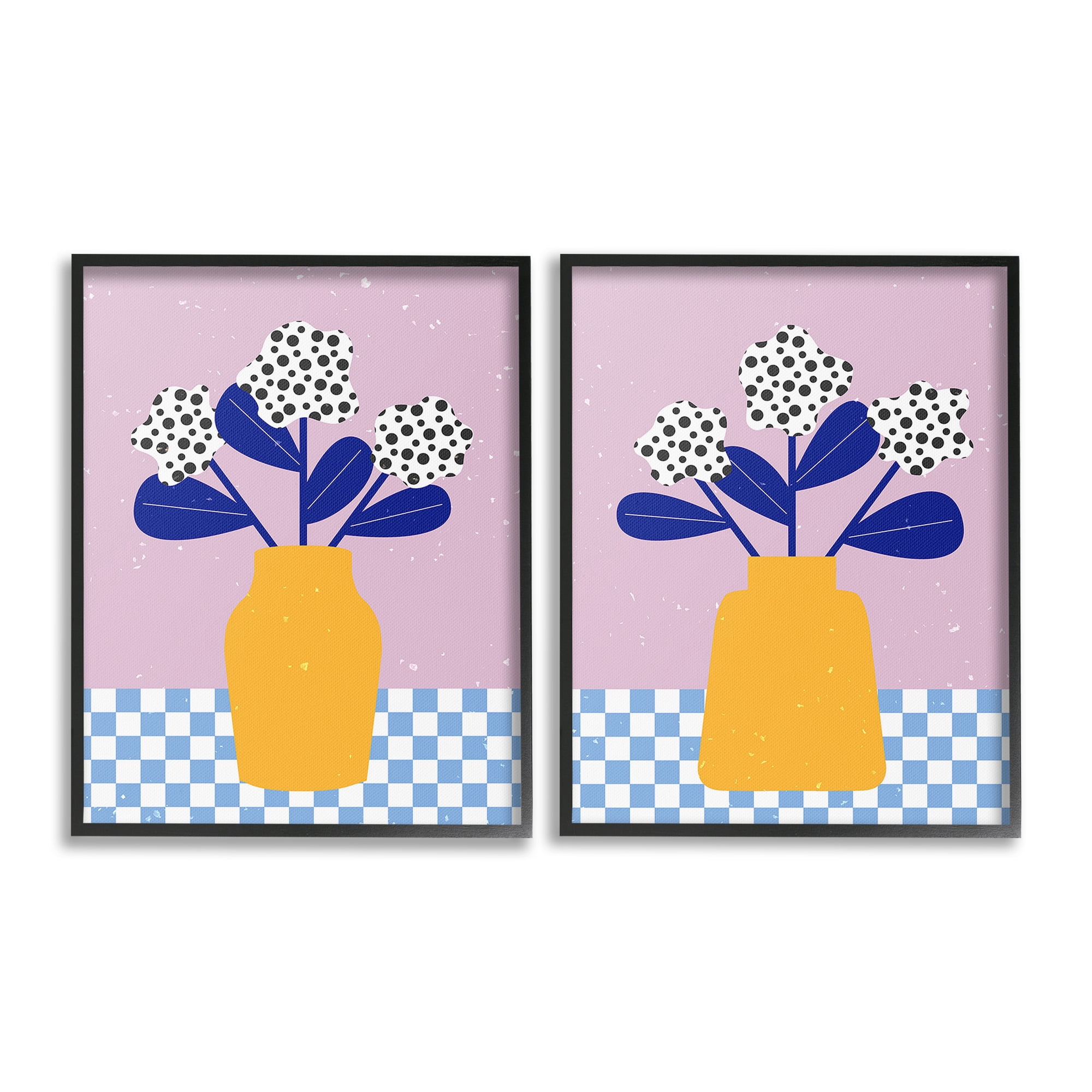Stupell Industries Patterned Flowers in Vases Botanical & Floral Painting Black Framed Art Print Wall Art, 11 x 14, Set of 2