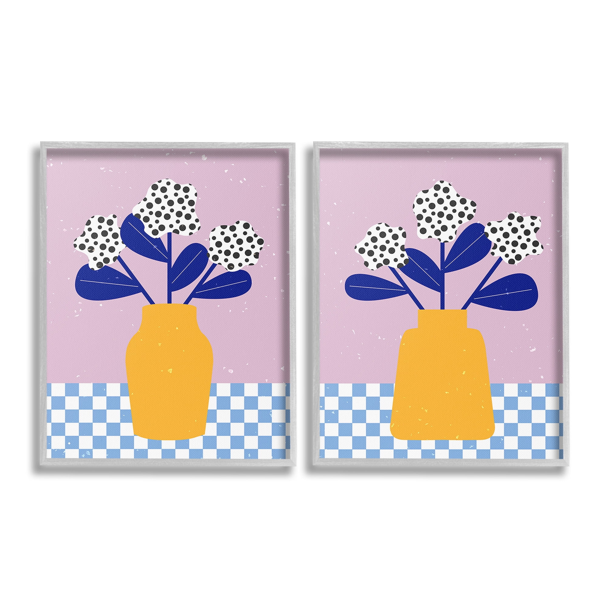 Stupell Industries Patterned Flowers in Vases Botanical & Floral Painting Gray Framed Art Print Wall Art, 16 x 20, Set of 2