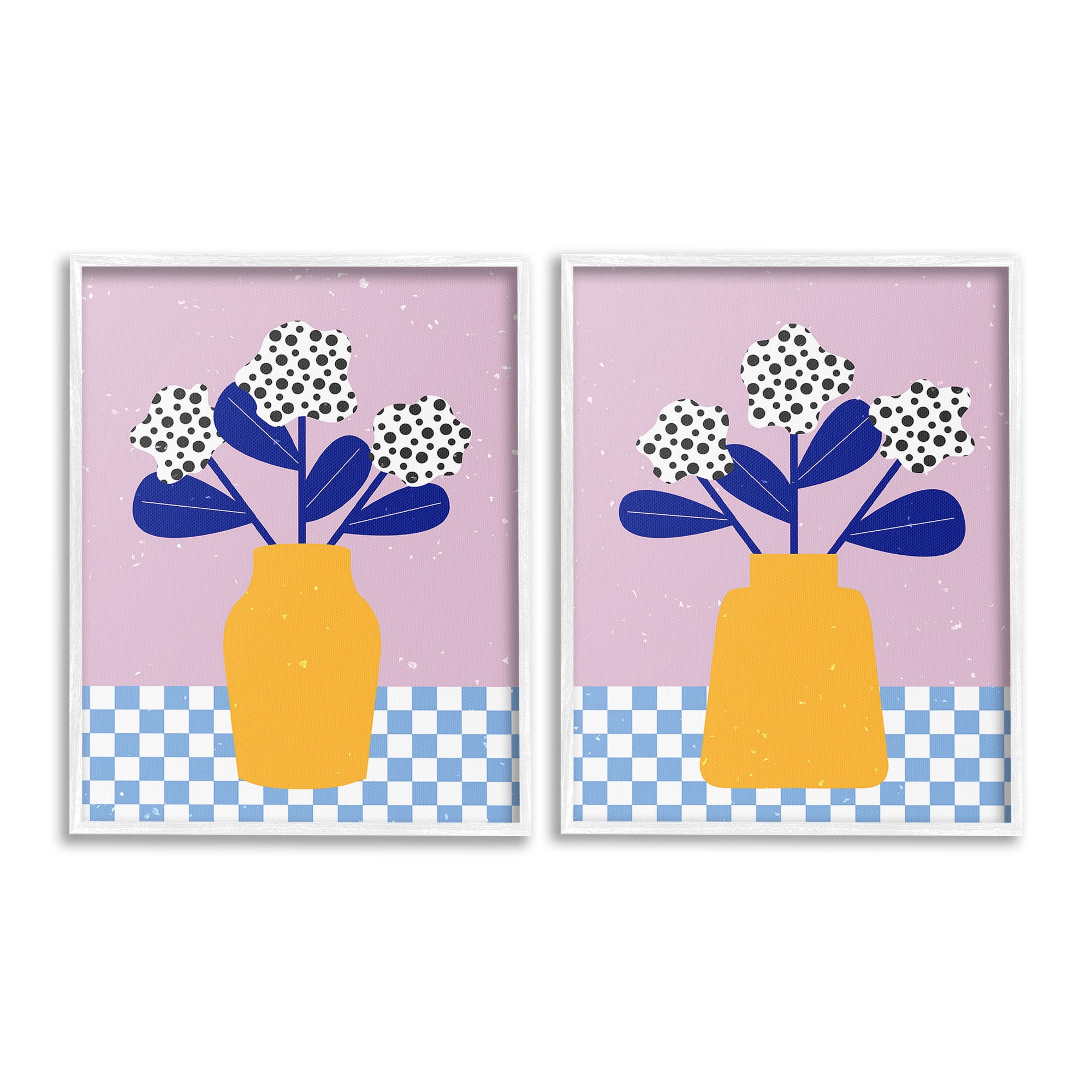 Stupell Industries Patterned Flowers in Vases Botanical & Floral Painting White Framed Art Print Wall Art, 11 x 14, Set of 2