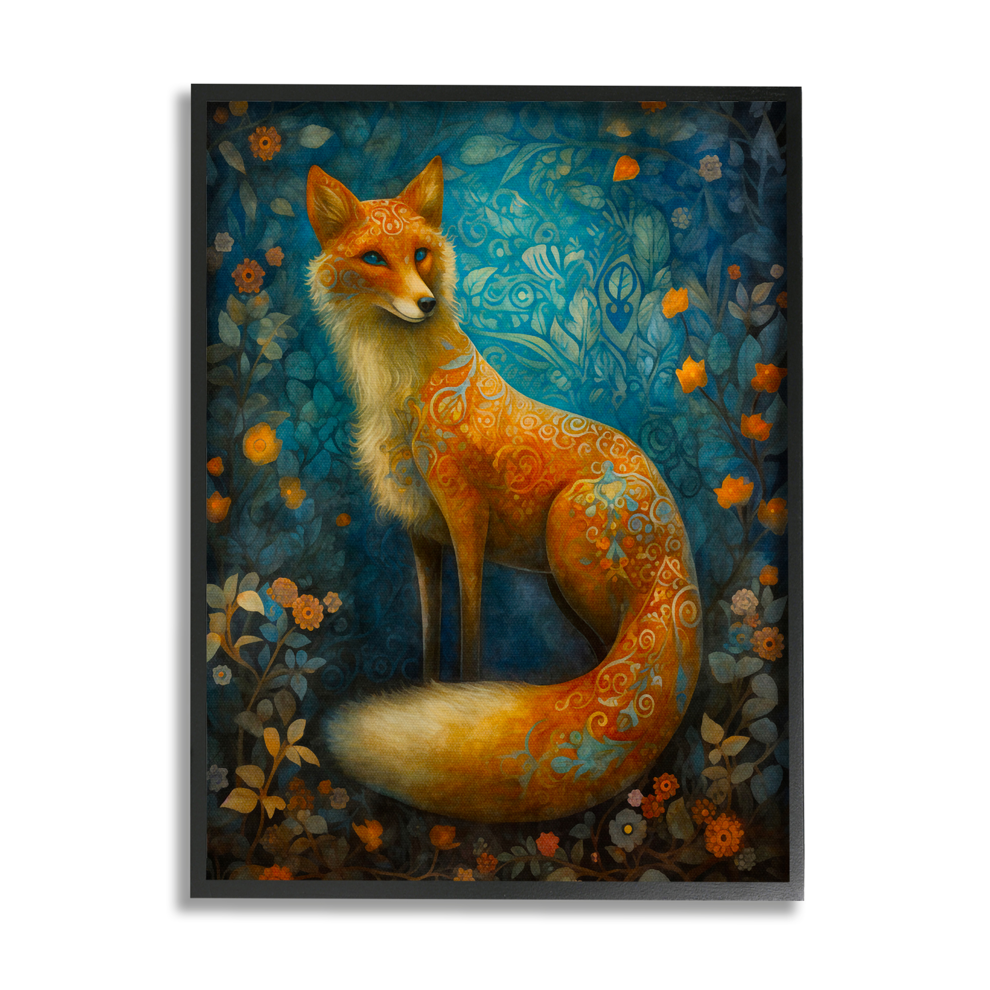 Stupell Industries Patterned Forest Fox Animals & Insects Painting Black Framed Art Print Wall Art, 16 x 20