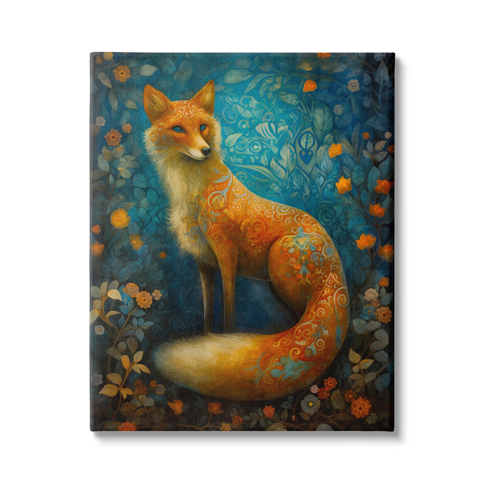 Stupell Industries Patterned Forest Fox Animals & Insects Painting Gallery Wrapped Canvas Print Wall Art, 30 x 40