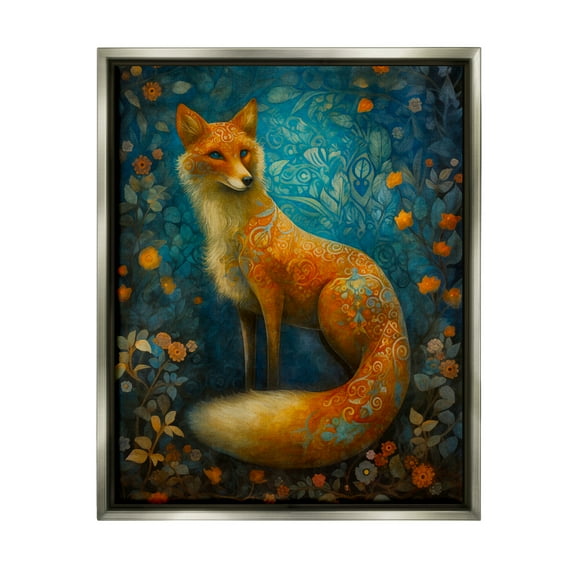 Stupell Industries Patterned Forest Fox Animals & Insects Painting Gray Floater Framed Art Print Wall Art, 25 x 31
