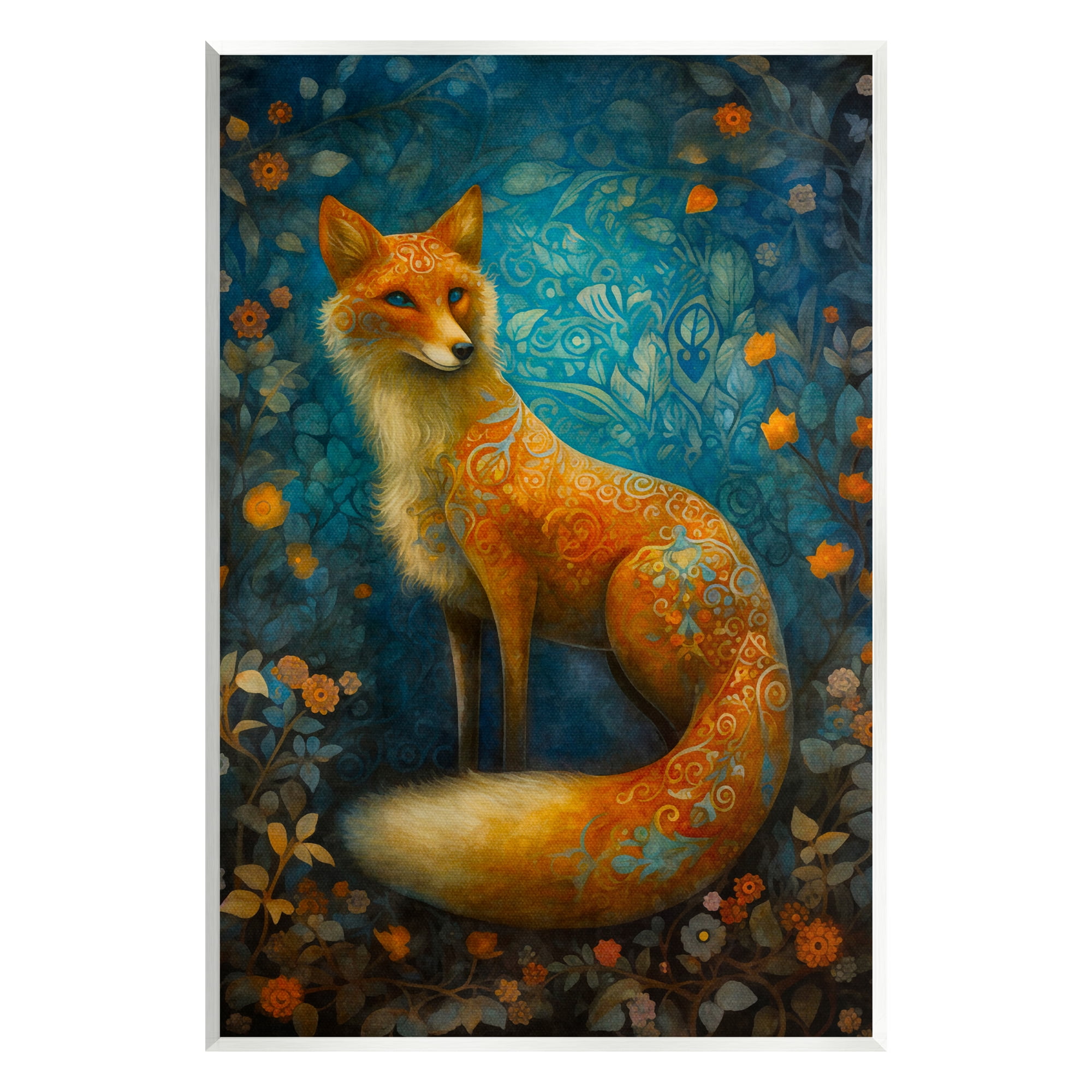 Stupell Industries Patterned Forest Fox Animals & Insects Painting Unframed Art Print Wall Art, 13 x 19