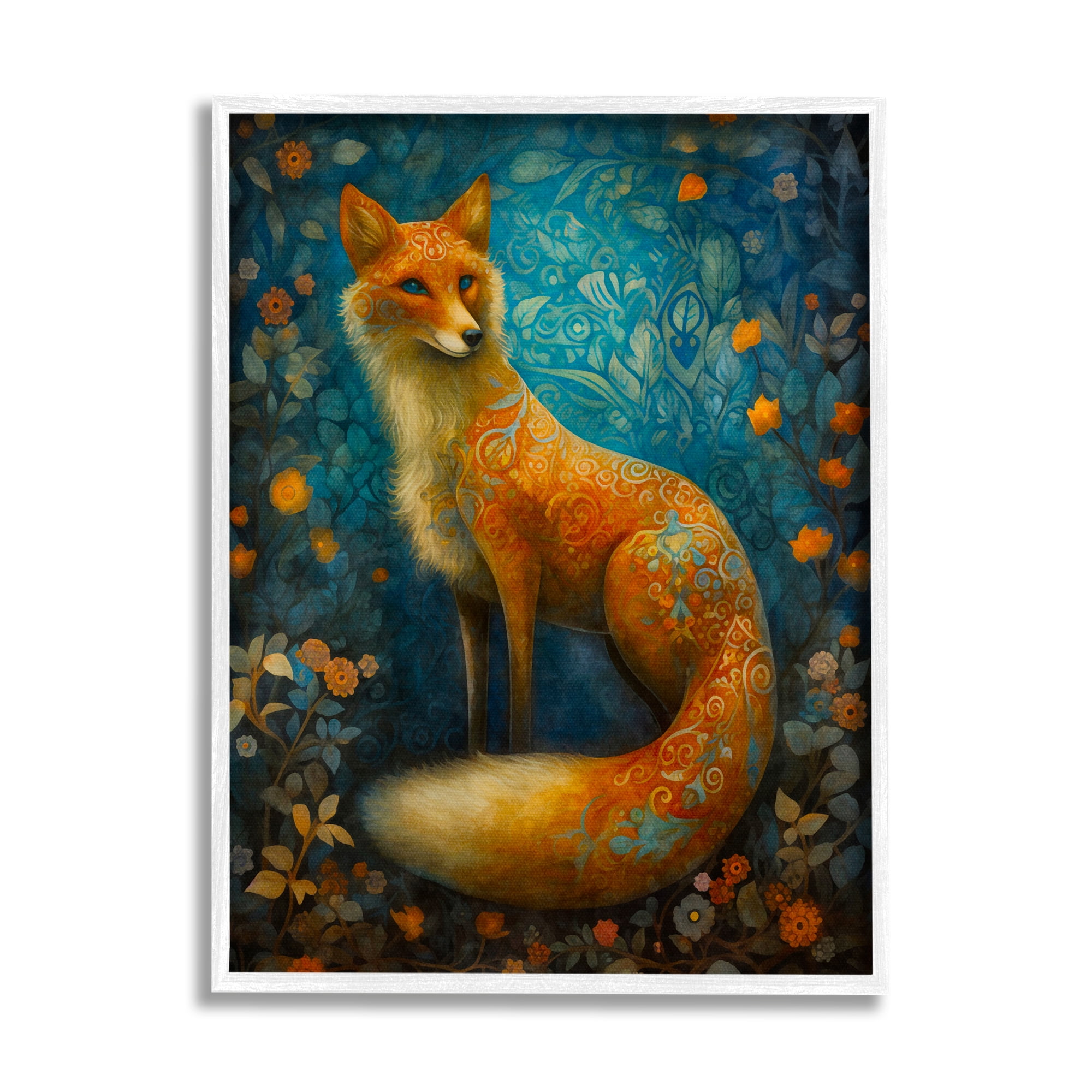 Stupell Industries Patterned Forest Fox Animals & Insects Painting White Framed Art Print Wall Art, 24 x 30