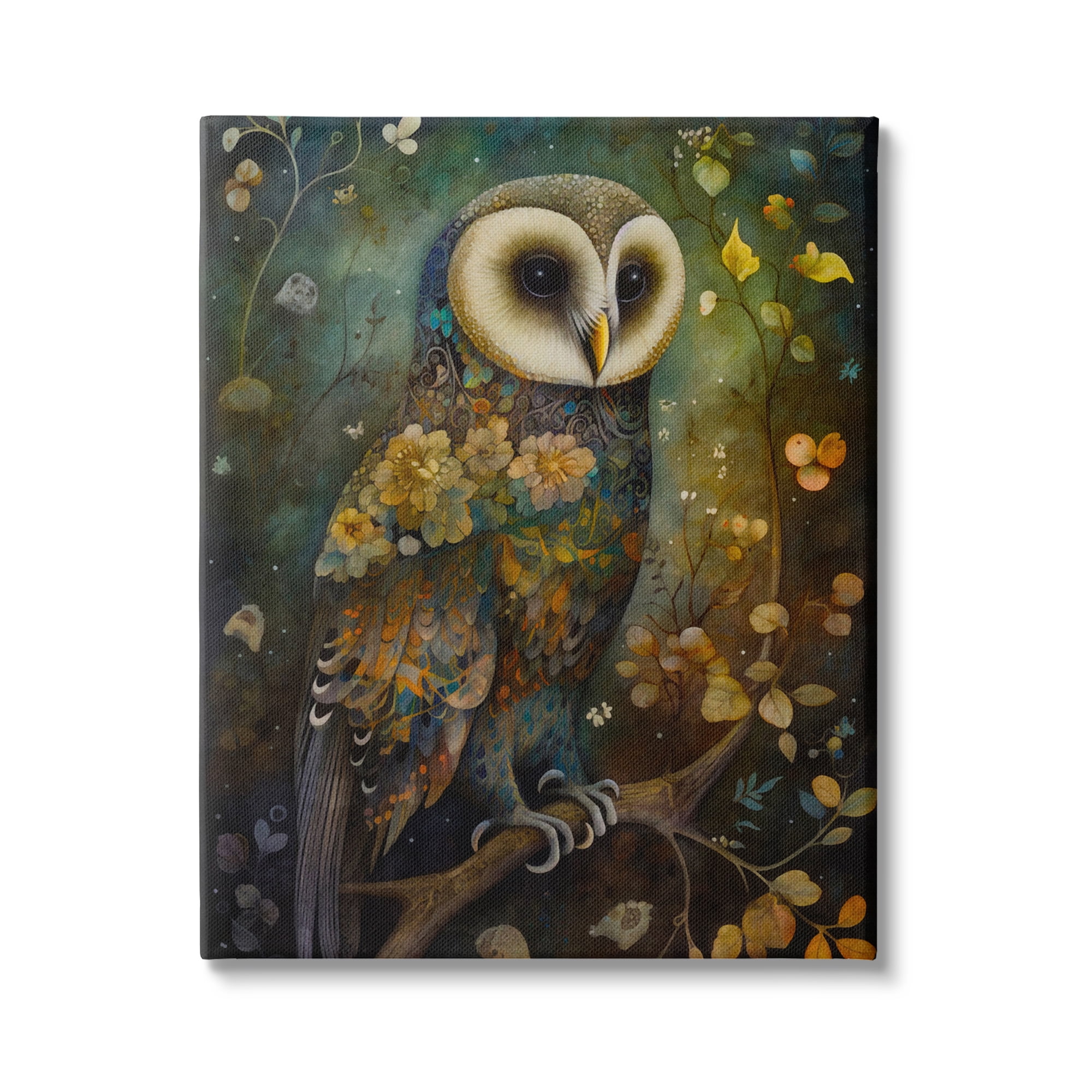 Stupell Industries Patterned Forest Owl Animals & Insects Painting Gallery Wrapped Canvas Print Wall Art, 24 x 30