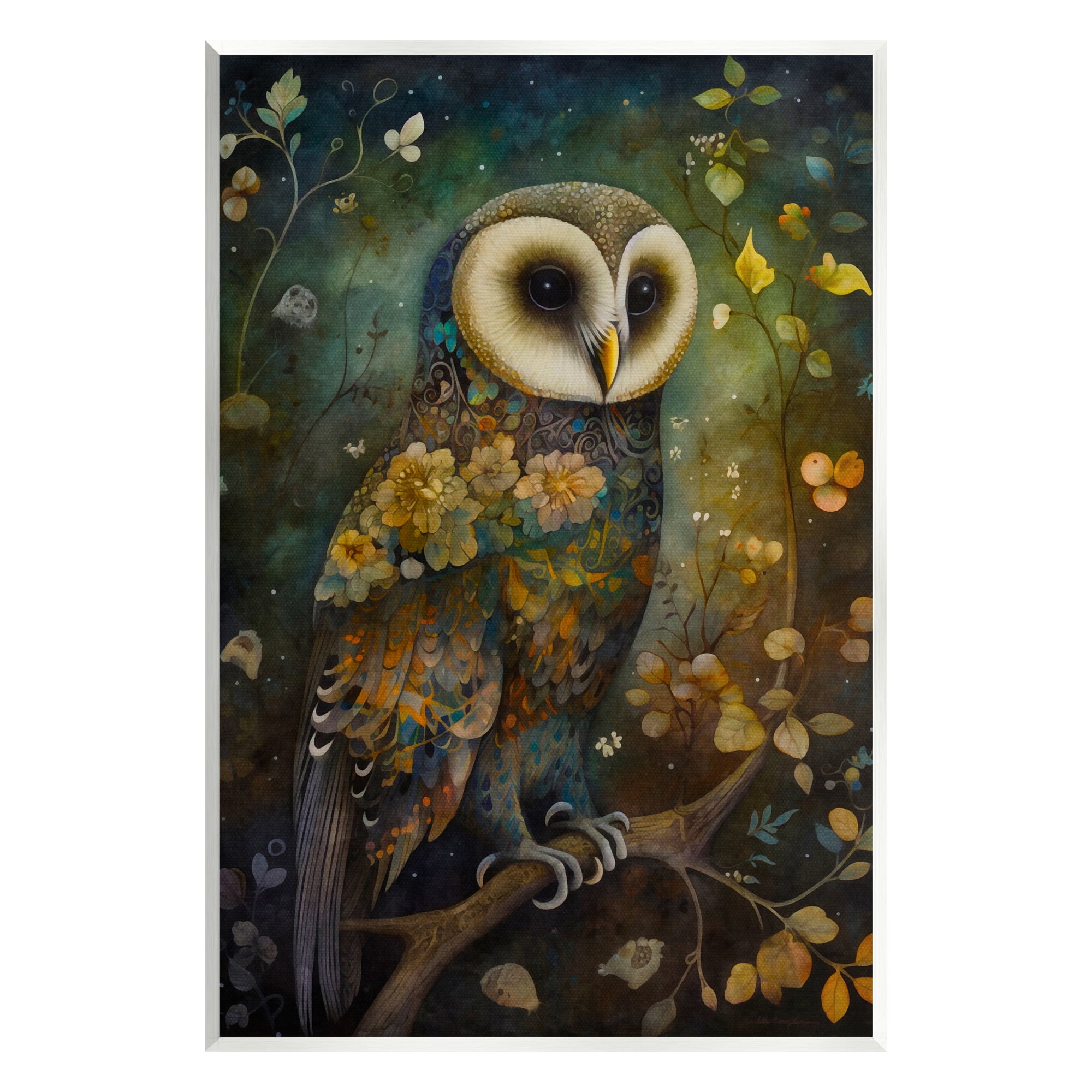 Stupell Industries Patterned Forest Owl Animals & Insects Painting Unframed Art Print Wall Art, 13 x 19