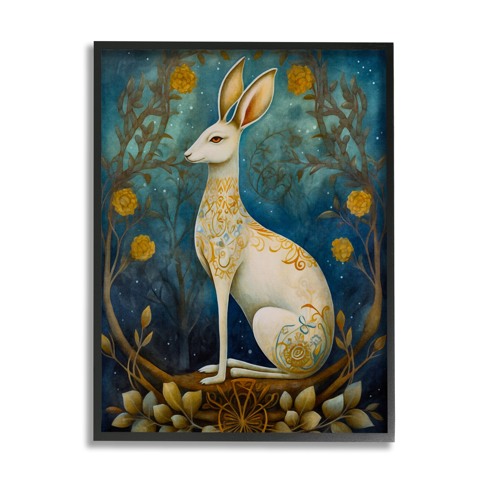 Stupell Industries Patterned Forest Rabbit Animals & Insects Painting Black Framed Art Print Wall Art, 11 x 14