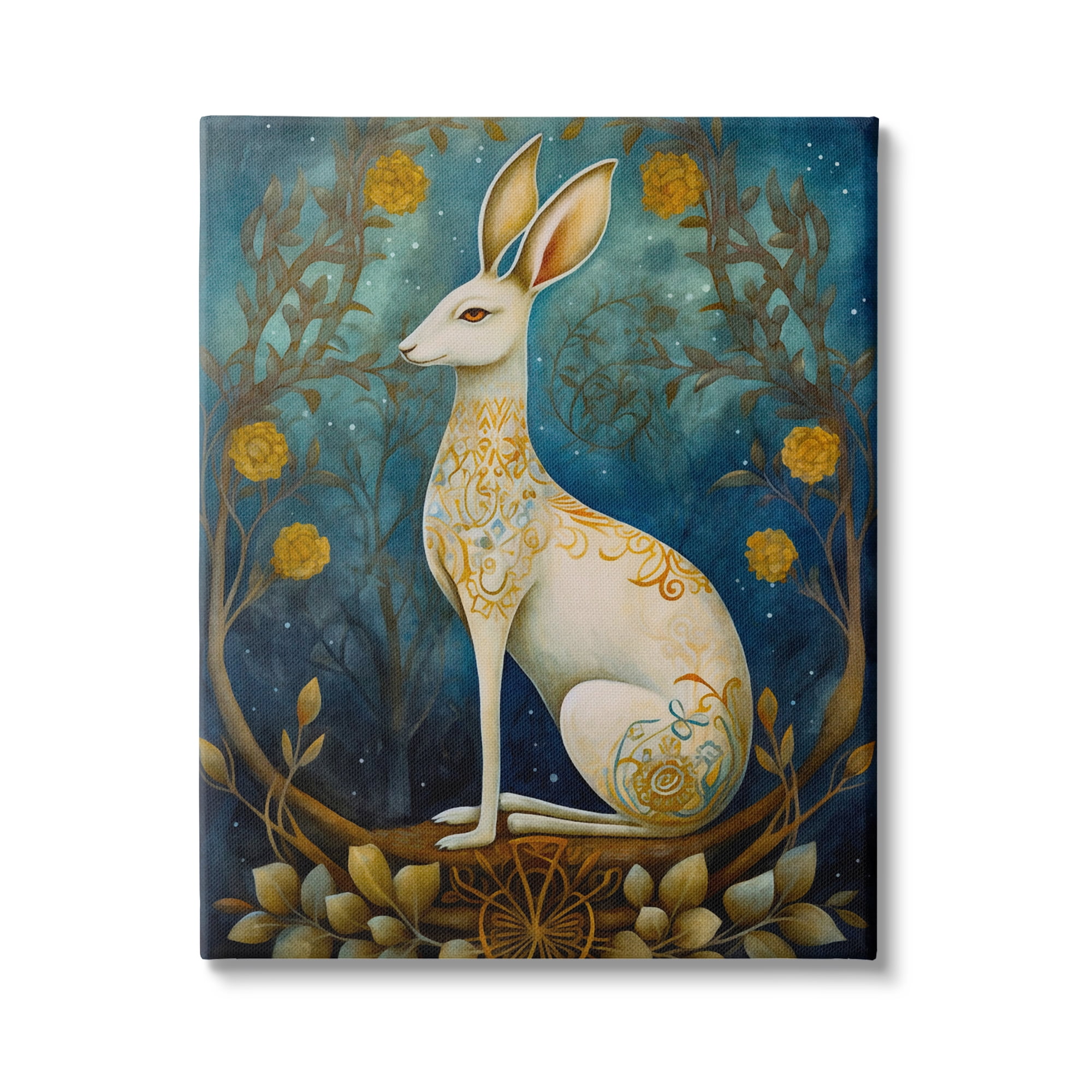 Stupell Industries Patterned Forest Rabbit Animals & Insects Painting Gallery Wrapped Canvas Print Wall Art, 36 x 48
