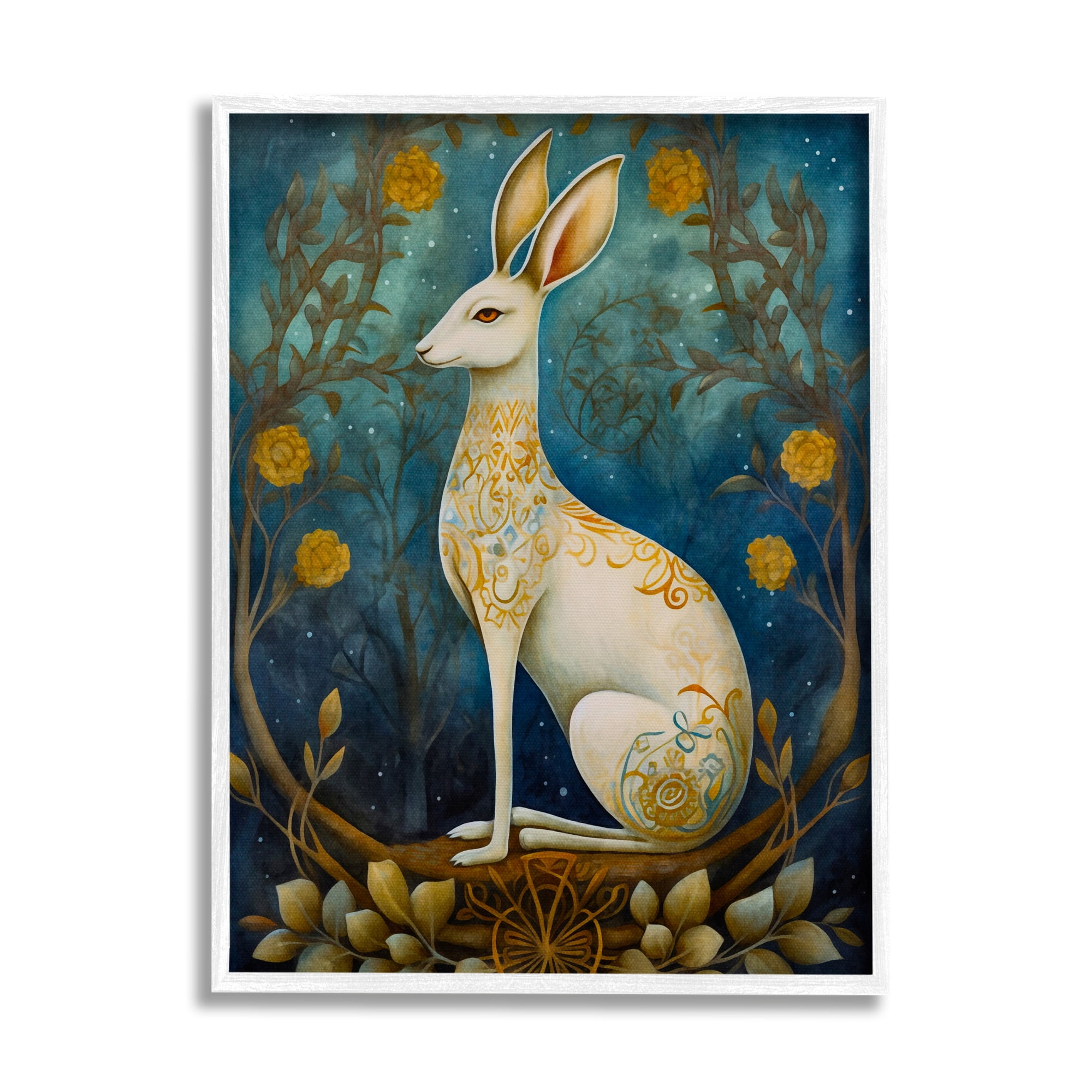 Stupell Industries Patterned Forest Rabbit Animals & Insects Painting White Framed Art Print Wall Art, 11 x 14