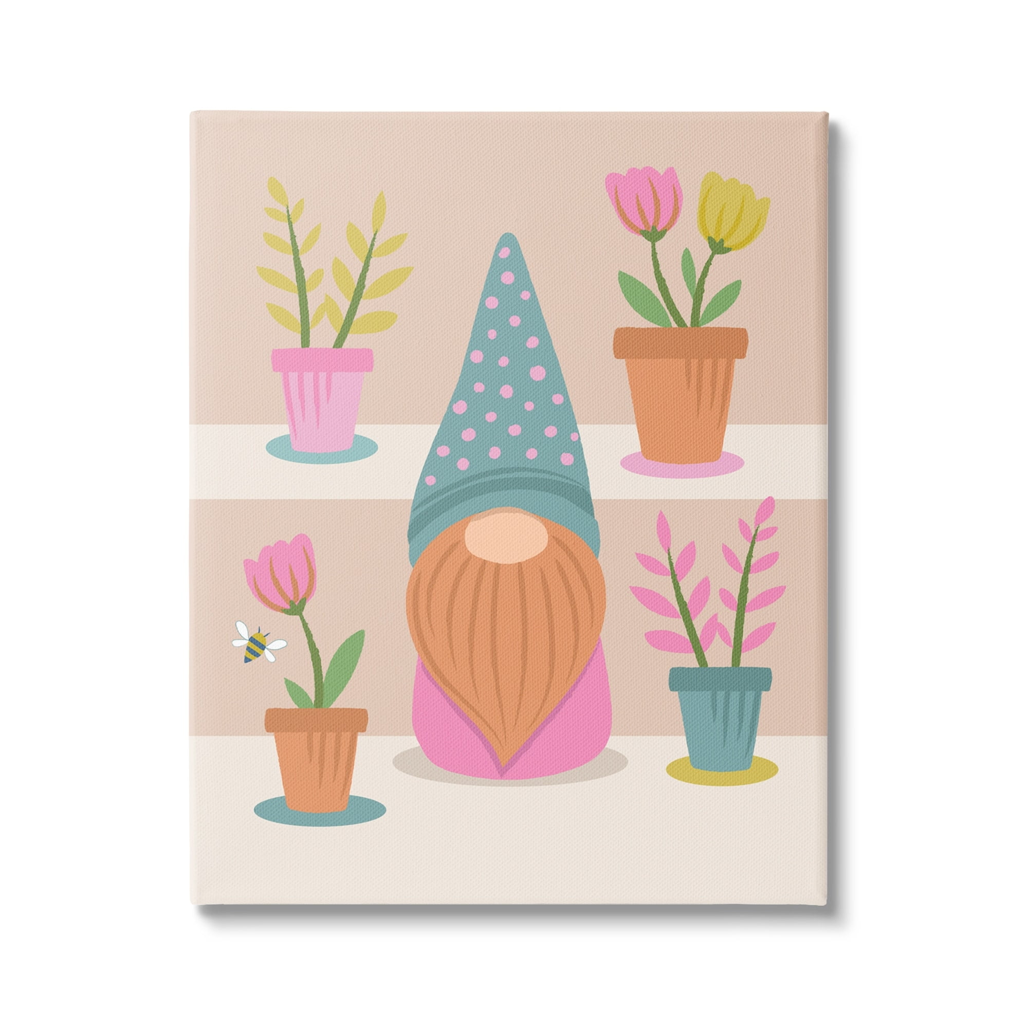 Stupell Industries Patterned Garden Gnome Flower Pots Honey Bee Canvas Wall Art, 24 x 30, Design by Lisa Perry Whitebutton
