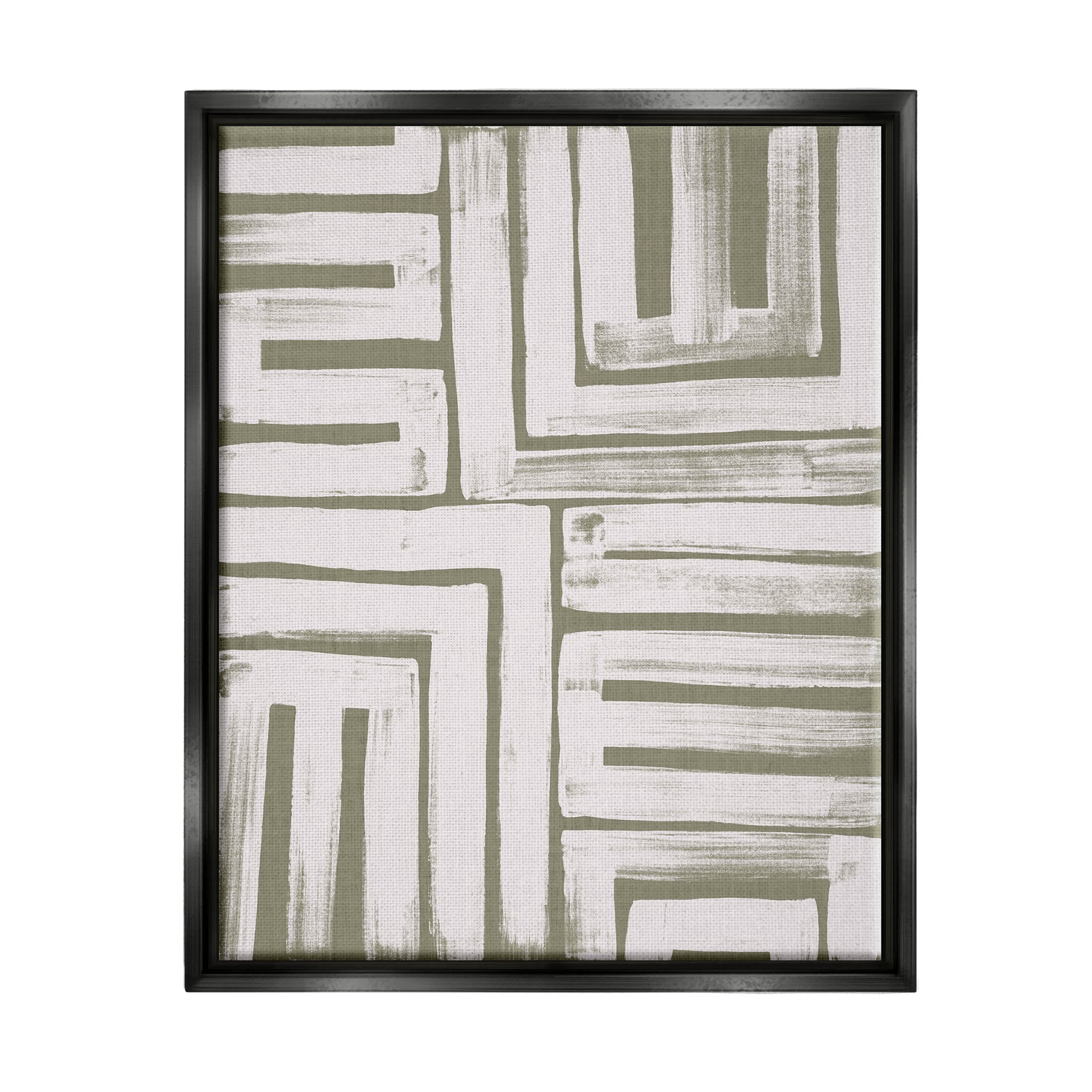Stupell Industries Patterned Geometric Abstract Shapes Graphic Art Jet Black Floating Framed Canvas Print Wall Art, Design by June Erica Vess