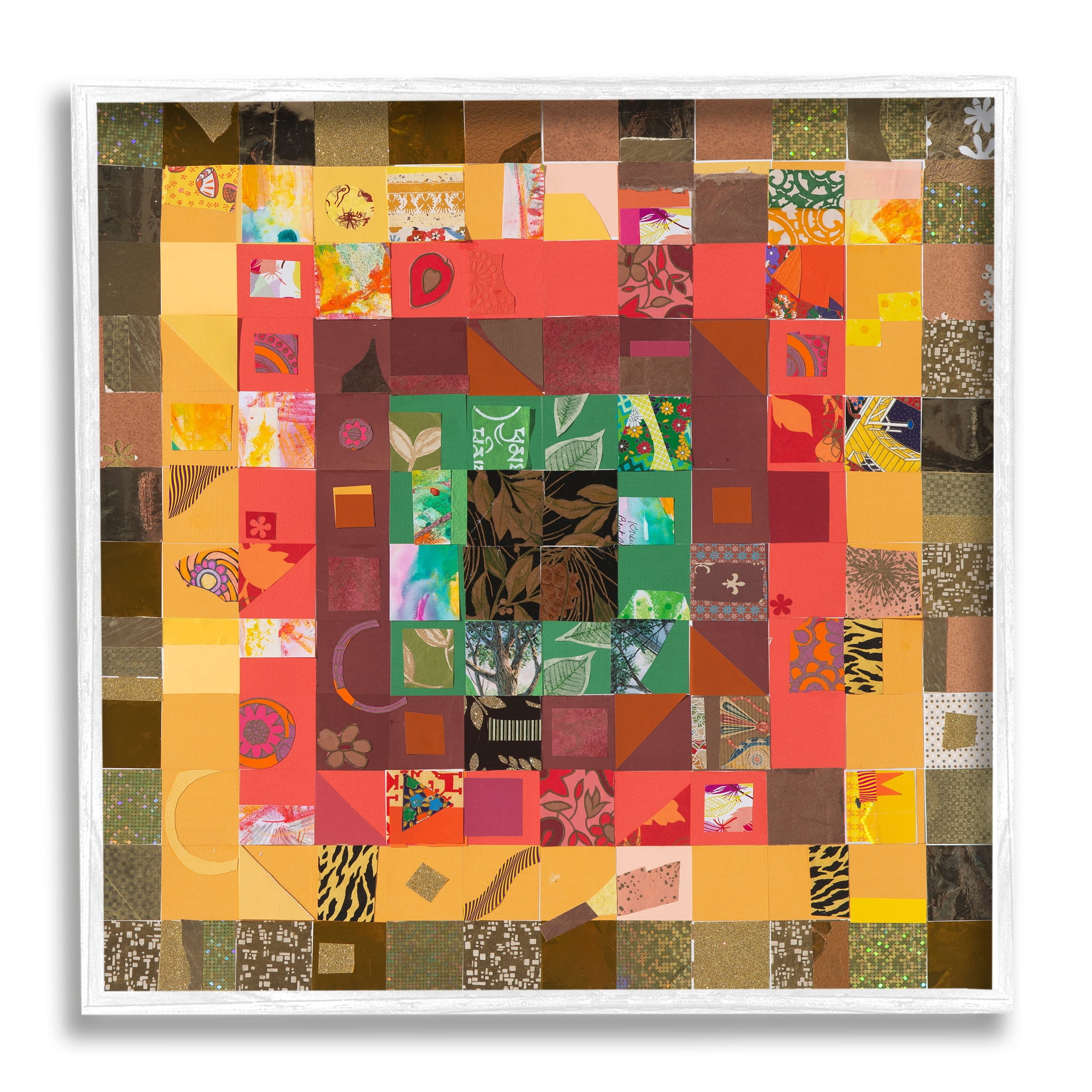 Stupell Industries Patterned Geometric Collage Abstract Painting White Framed Art Print Wall Art, 12 x 12