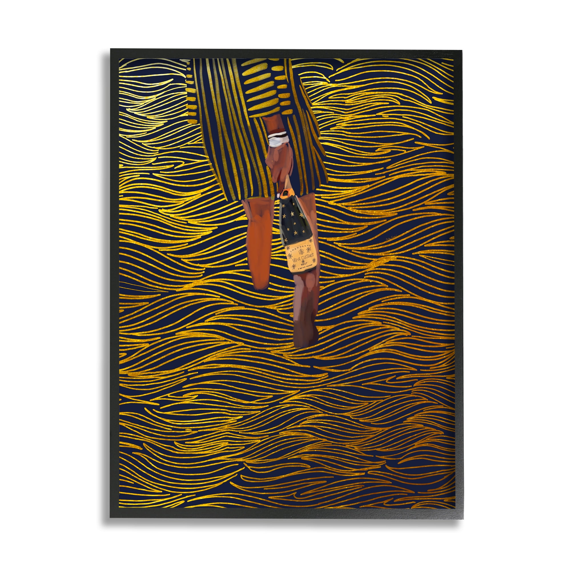 Stupell Industries Patterned Girl with Champagne Food & Beverage Painting Black Framed Art Print Wall Art, 11 x 14
