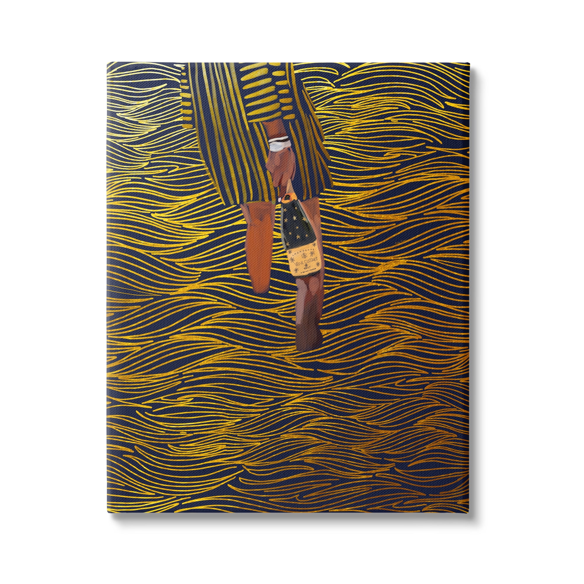 Stupell Industries Patterned Girl with Champagne Food & Beverage Painting Gallery Wrapped Canvas Art Print Wall Art, 16 x 20