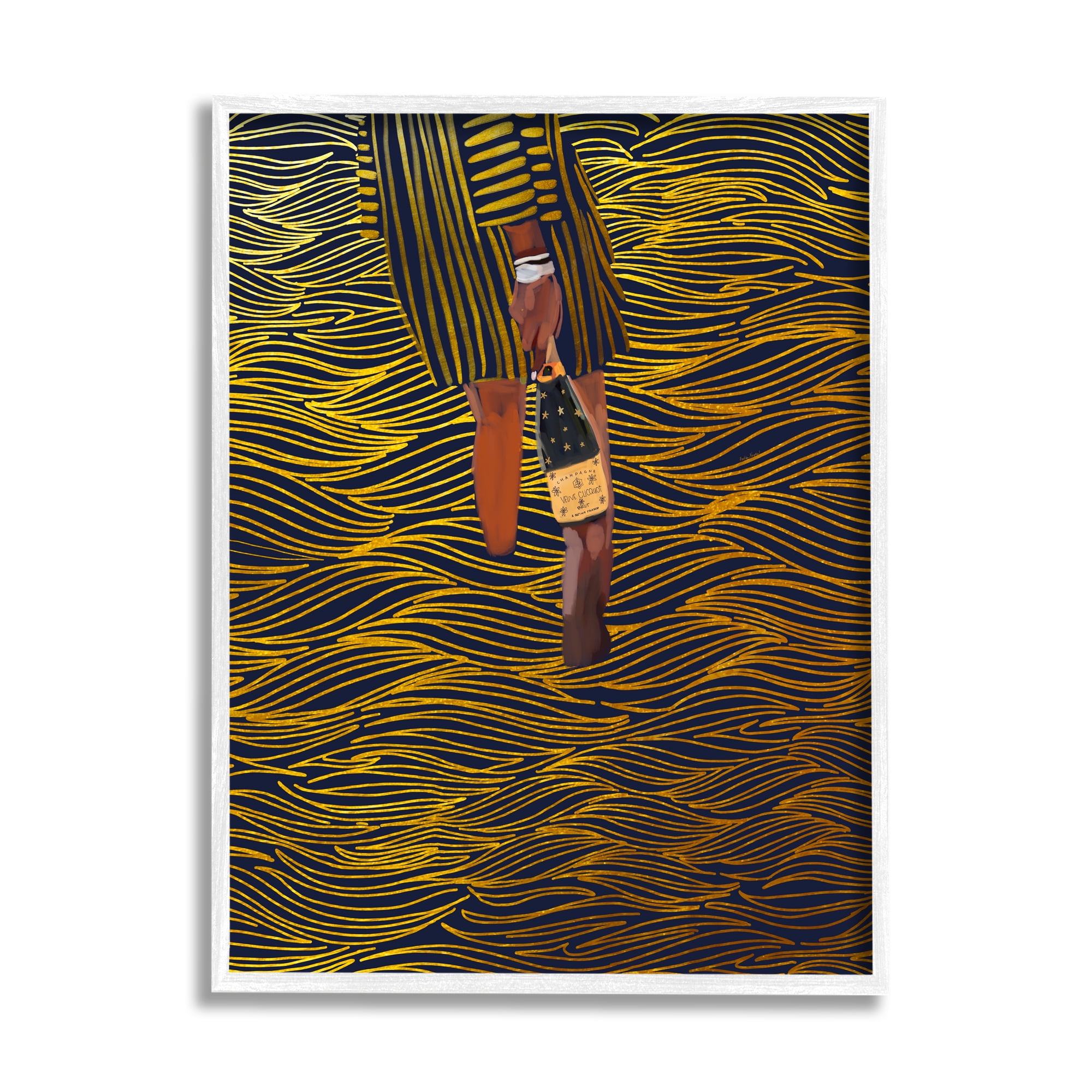Stupell Industries Patterned Girl with Champagne Food & Beverage Painting White Framed Art Print Wall Art, 24 x 30