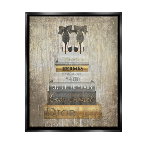 Stupell Industries Patterned Glam Bookstack Beauty & Fashion Painting Black Floater Framed Canvas Art Print Wall Art, 17 x 21