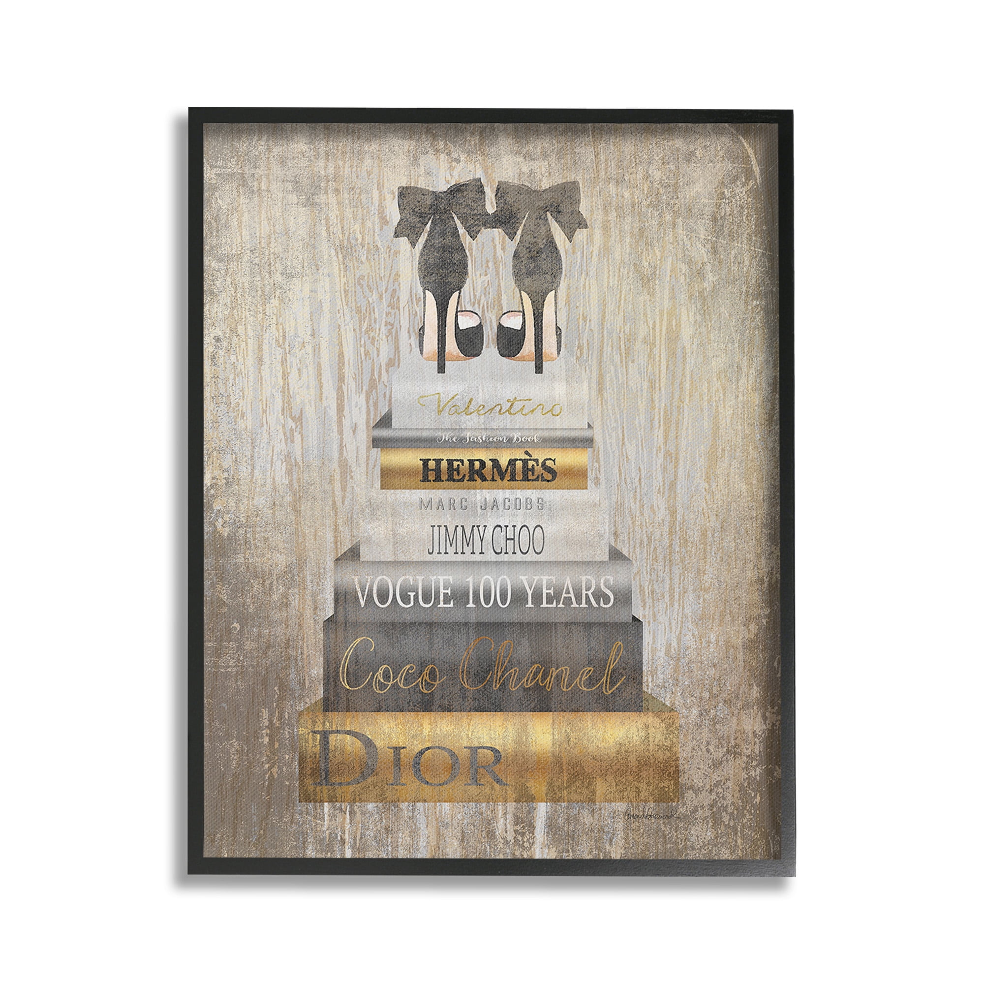 Stupell Industries Patterned Glam Bookstack Beauty & Fashion Painting Black Framed Art Print Wall Art, 16 x 20