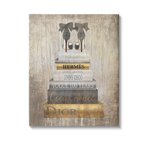 Stupell Industries Patterned Glam Bookstack Beauty & Fashion Painting Gallery Wrapped Canvas Art Print Wall Art, 24 x 30