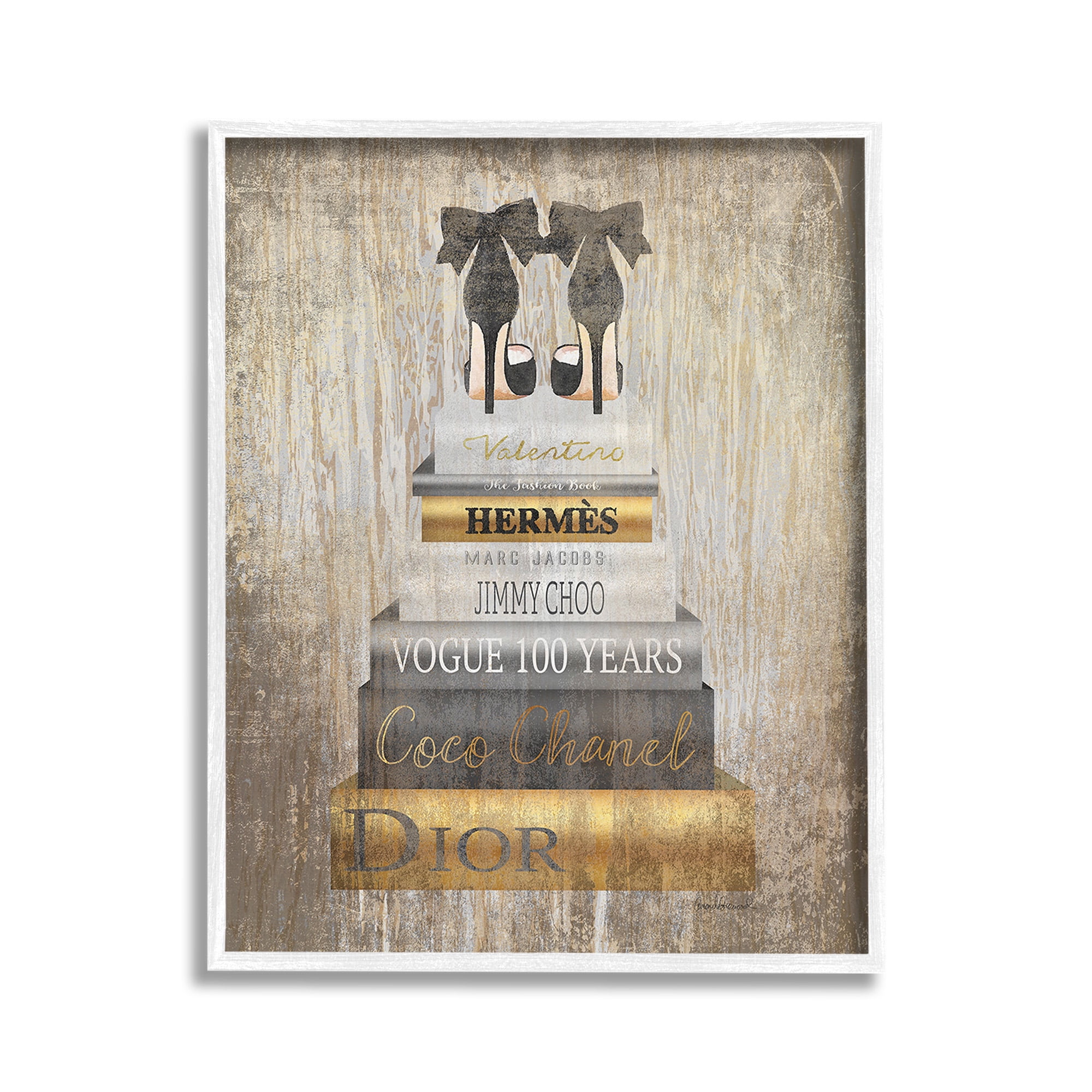 Stupell Industries Patterned Glam Bookstack Beauty & Fashion Painting White Framed Art Print Wall Art, 11 x 14