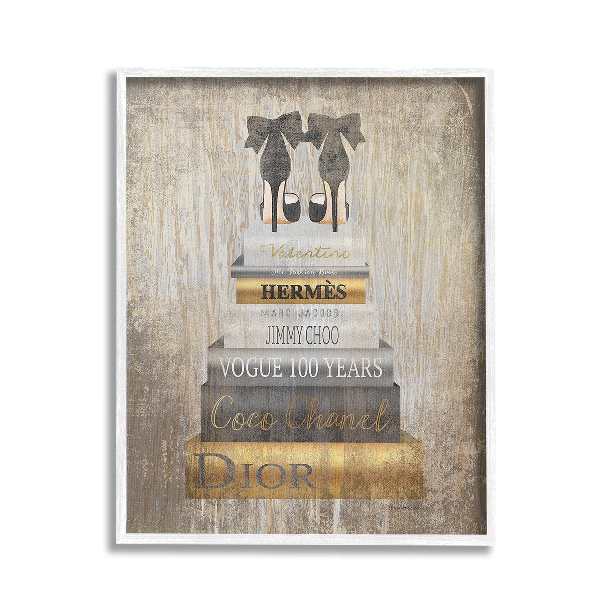 Stupell Industries Patterned Glam Bookstack Beauty & Fashion Painting White Framed Art Print Wall Art, 24 x 30