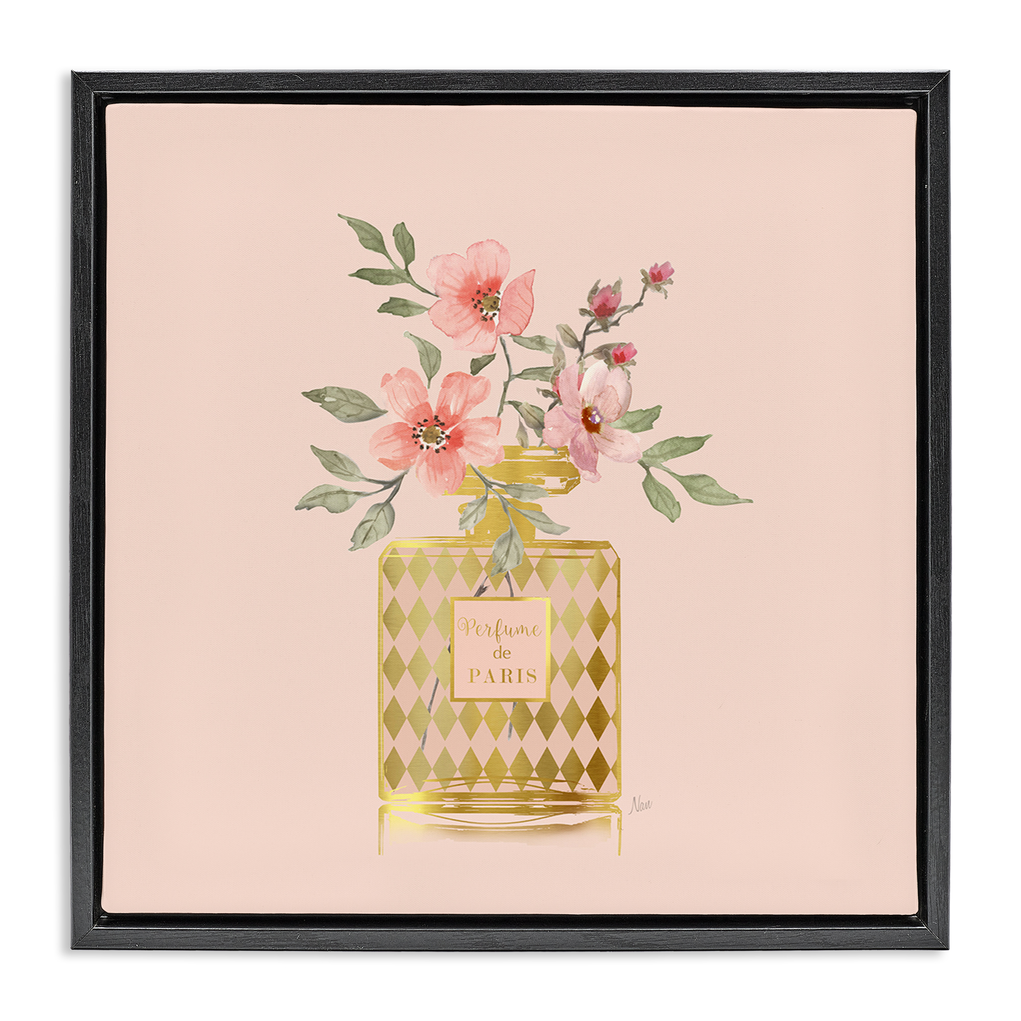 Stupell Industries Patterned Glam Floral Vase Botanical & Floral Painting Black Floater Framed Art Print Wall Art, 18 x 18