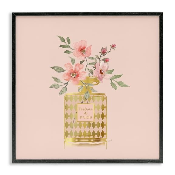 Stupell Industries Patterned Glam Floral Vase Botanical & Floral Painting Black Framed Art Print Wall Art, 12 x 12