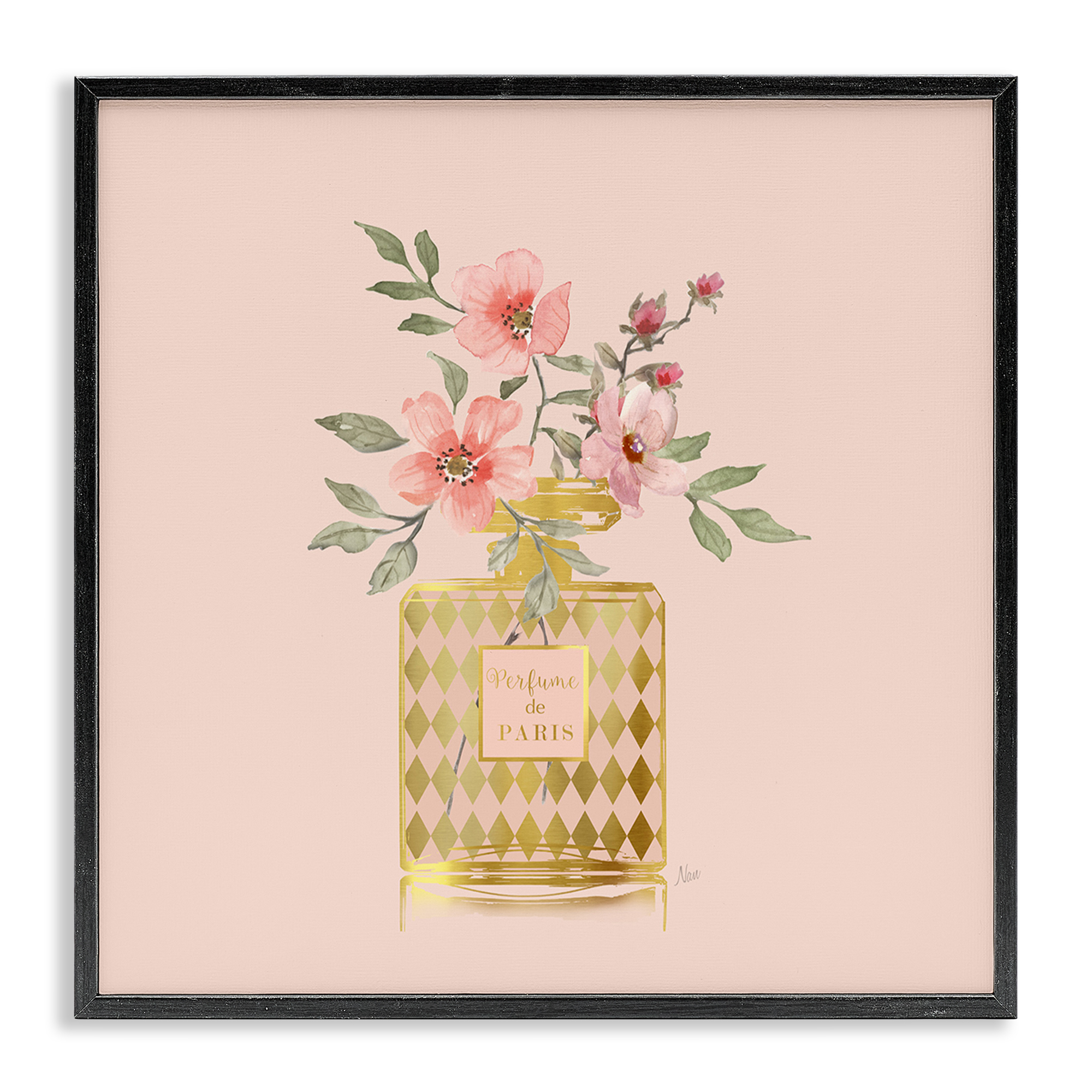 Stupell Industries Patterned Glam Floral Vase Botanical & Floral Painting Black Framed Art Print Wall Art, 24 x 24