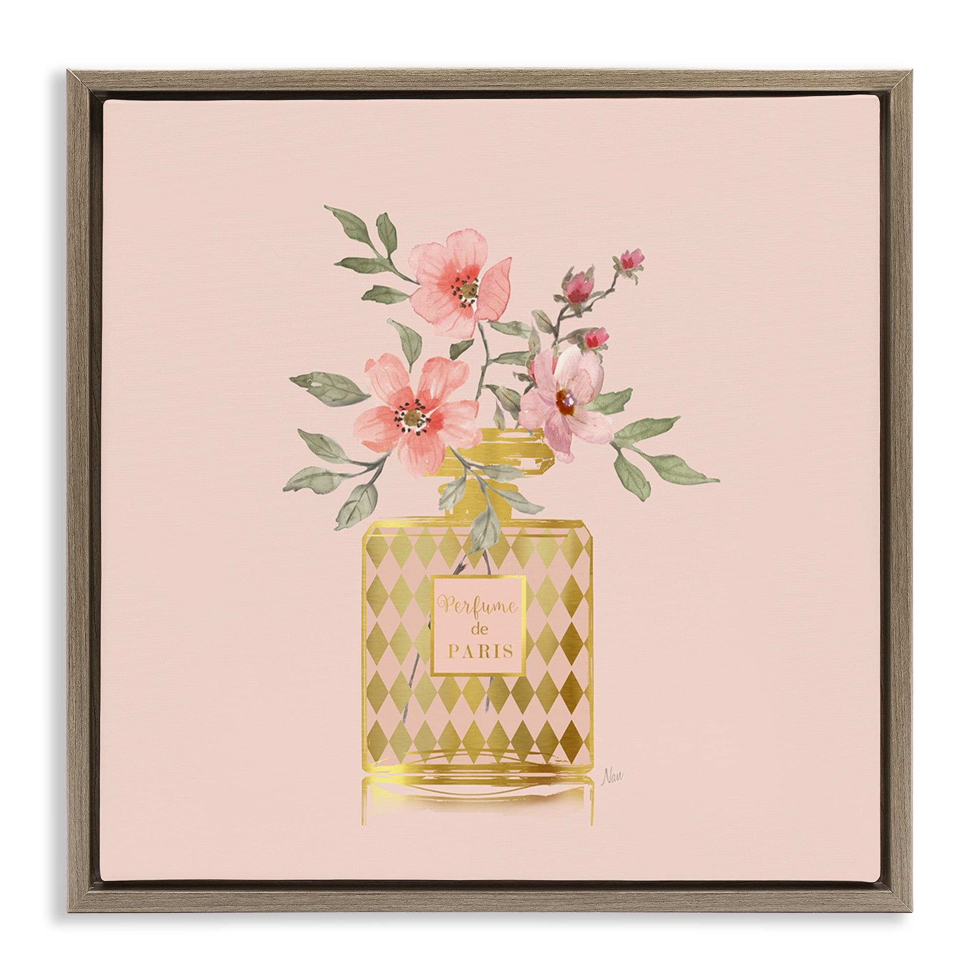 Stupell Industries Patterned Glam Floral Vase Botanical & Floral Painting Brown Floater Framed Art Print Wall Art, 18 x 18