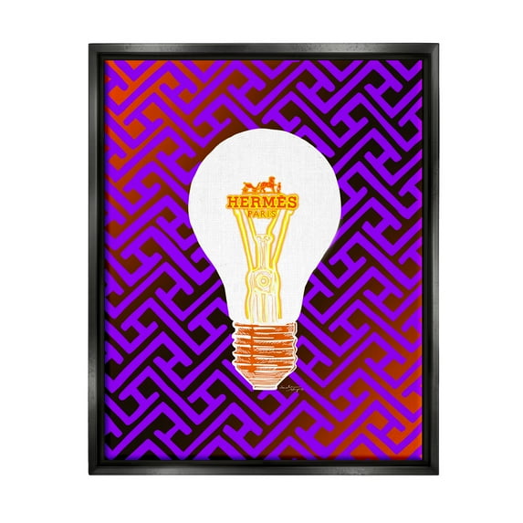 Stupell Industries Patterned Glam Lightbulb Beauty & Fashion Painting Black Floater Framed Canvas Art Print Wall Art, 25 x 31