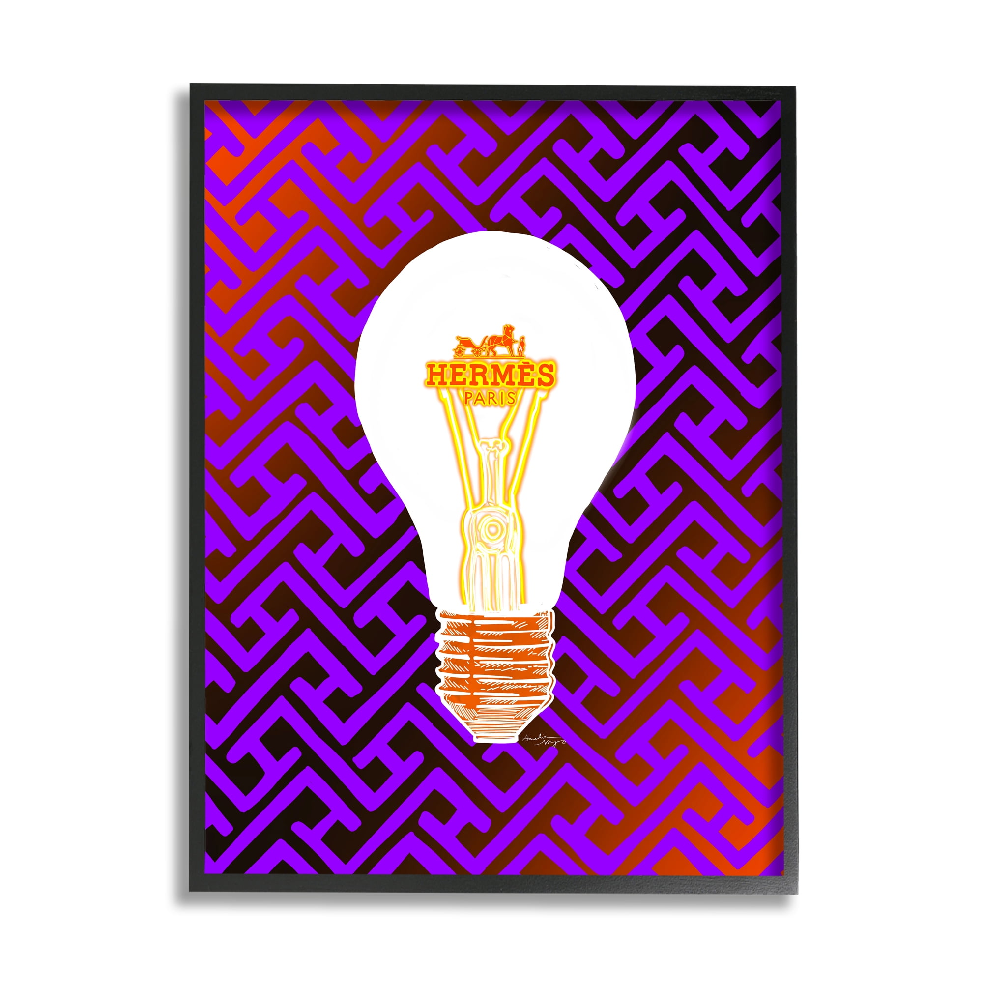 Stupell Industries Patterned Glam Lightbulb Beauty & Fashion Painting Black Framed Art Print Wall Art, 16 x 20