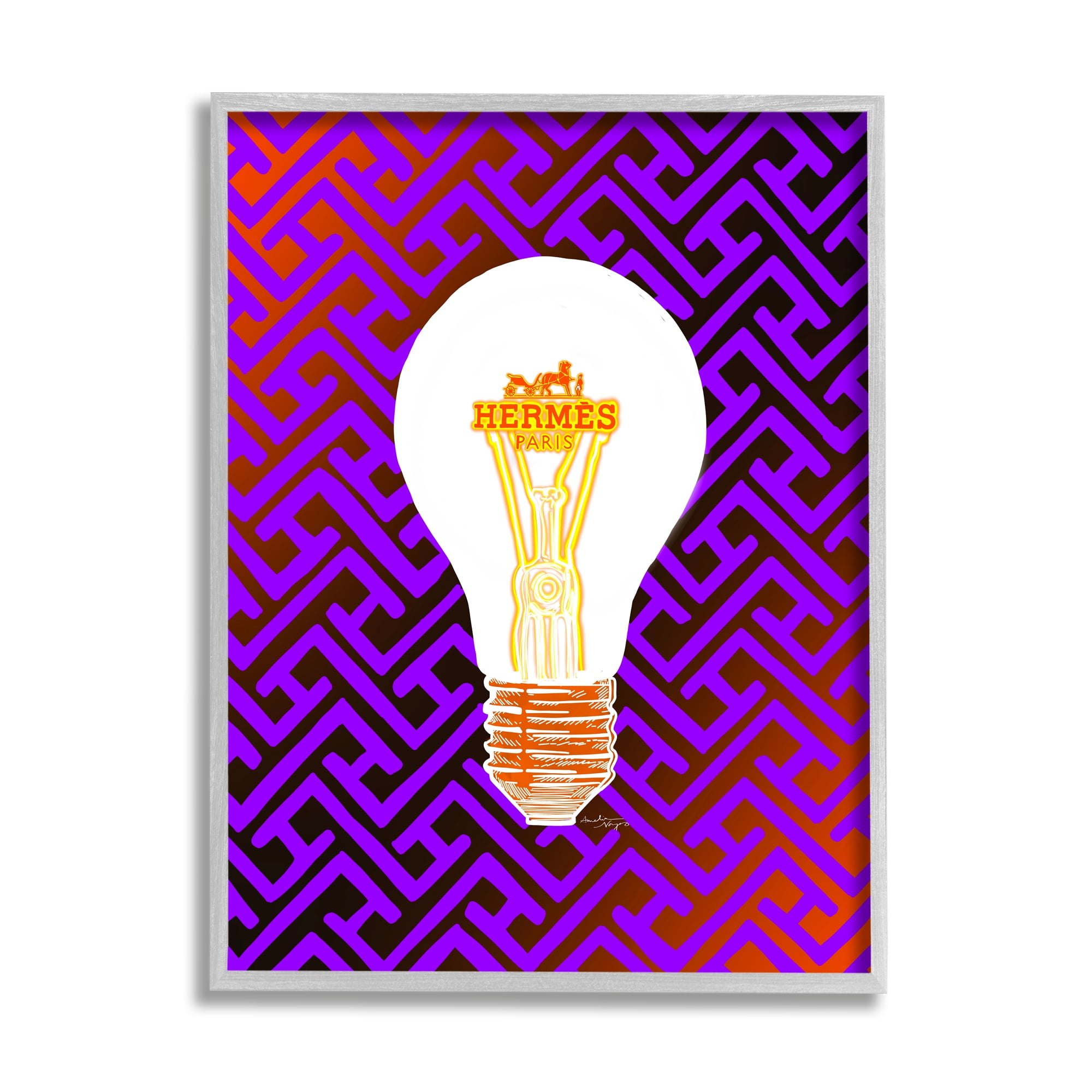 Stupell Industries Patterned Glam Lightbulb Beauty & Fashion Painting Gray Framed Art Print Wall Art, 11 x 14