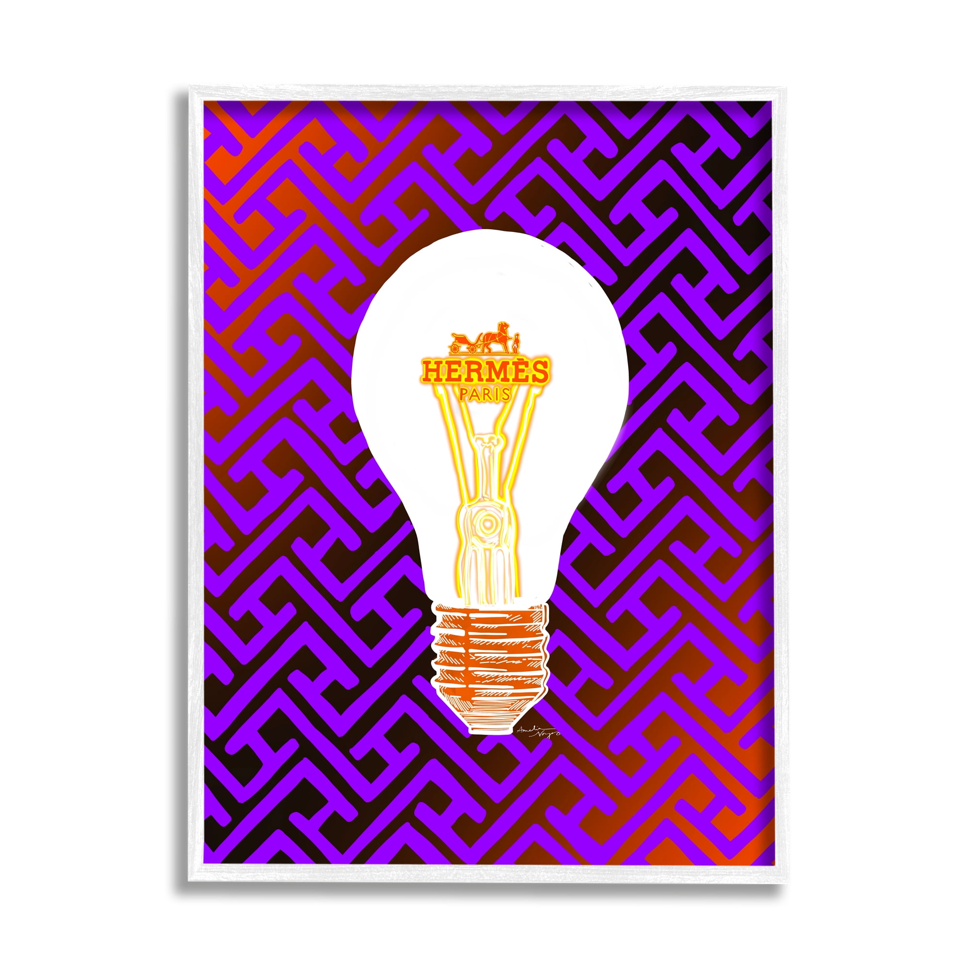 Stupell Industries Patterned Glam Lightbulb Beauty & Fashion Painting White Framed Art Print Wall Art, 24 x 30