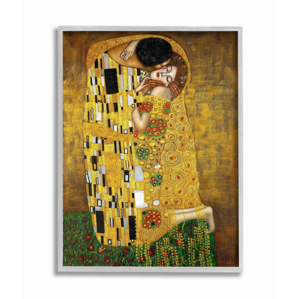 Stupell Industries Patterned Gold Green Classic Figure Painting Gray Framed Art Print Wall Art, 16x20, by Gustav Klimt