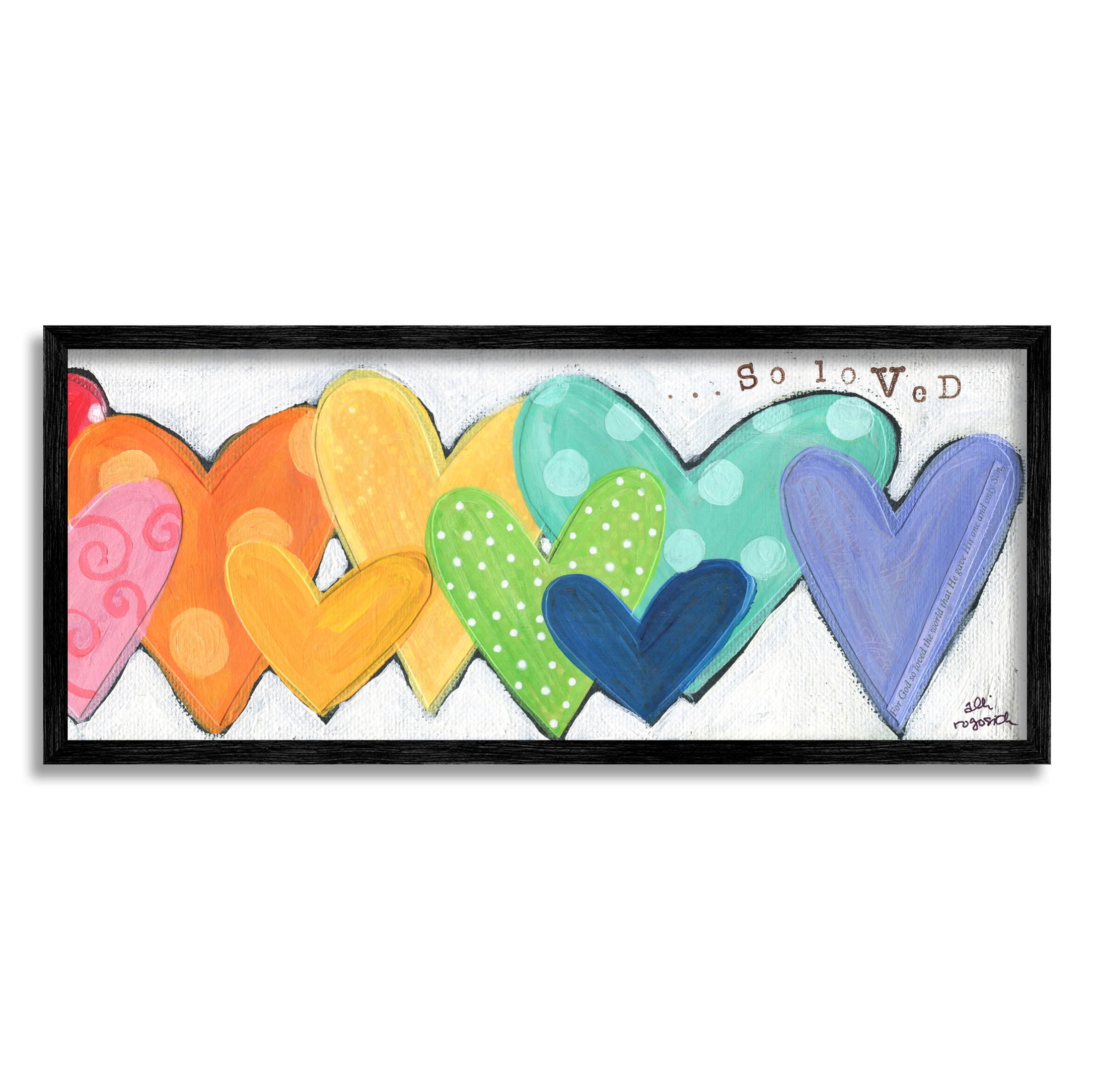 Stupell Industries Patterned Hearts So Loved Painting Black Framed Art Print Wall Art, Design by Alli Rogosich