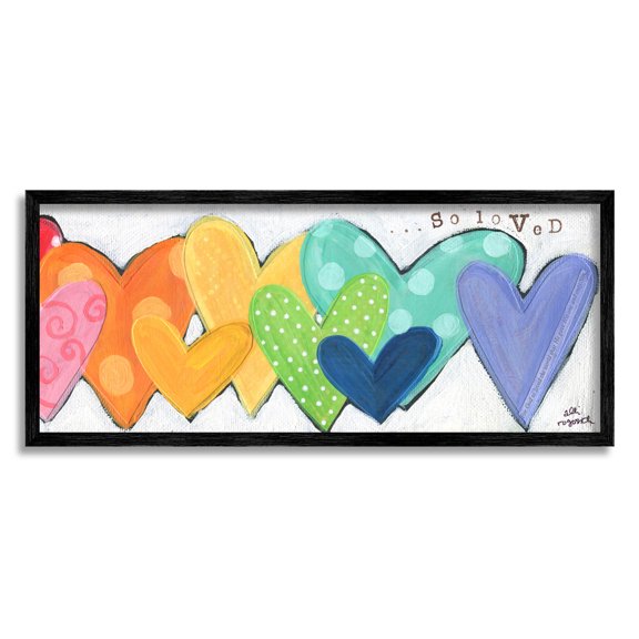 Stupell Industries Patterned Hearts So Loved Painting Black Framed Art Print Wall Art, Design by Alli Rogosich