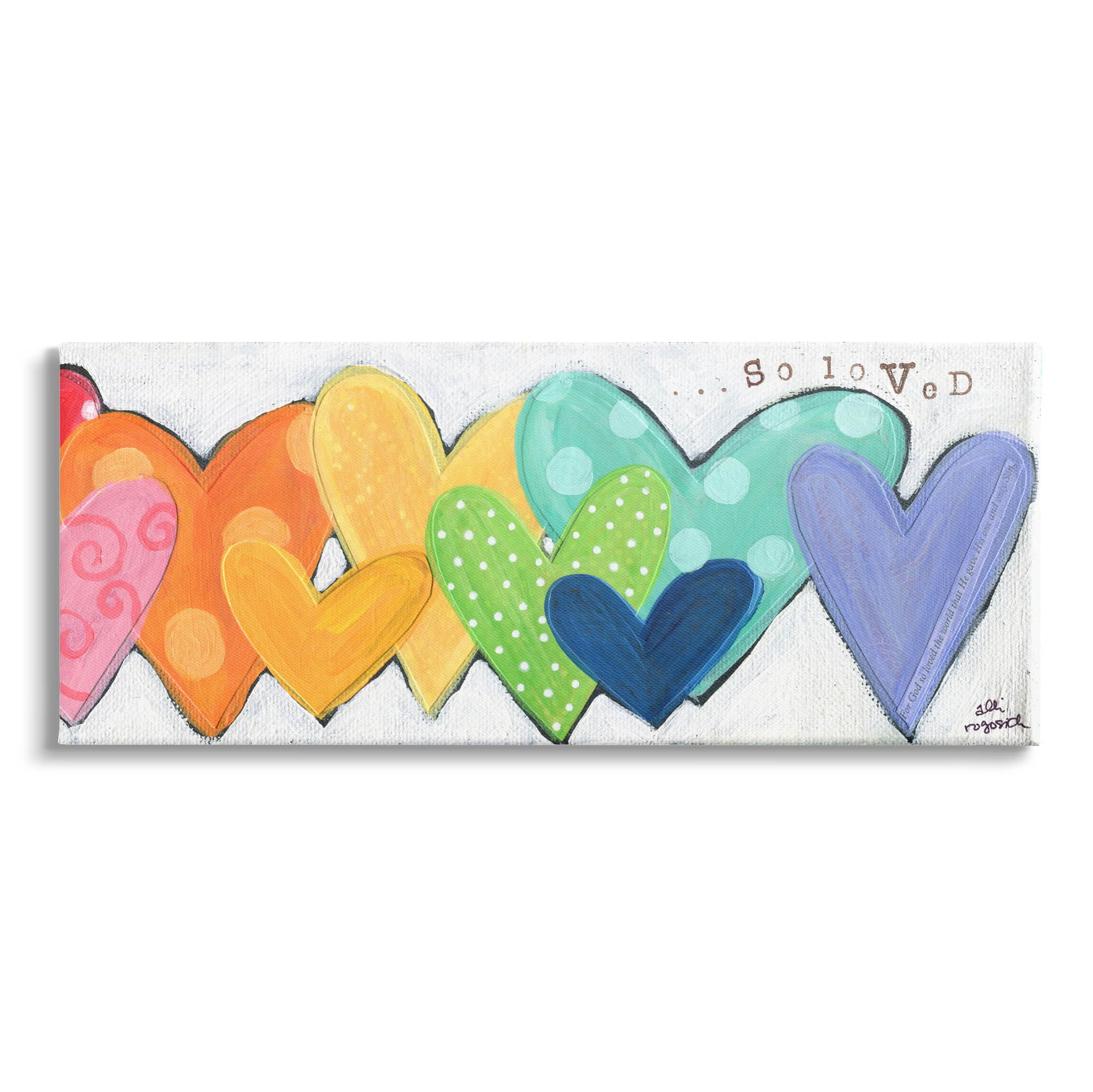 Patterned Hearts Multicolor Abstract Canvas Wall Art, 40" x 17"