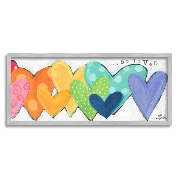 Stupell Industries Patterned Hearts So Loved Painting Gray Framed Art Print Wall Art, Design by Alli Rogosich