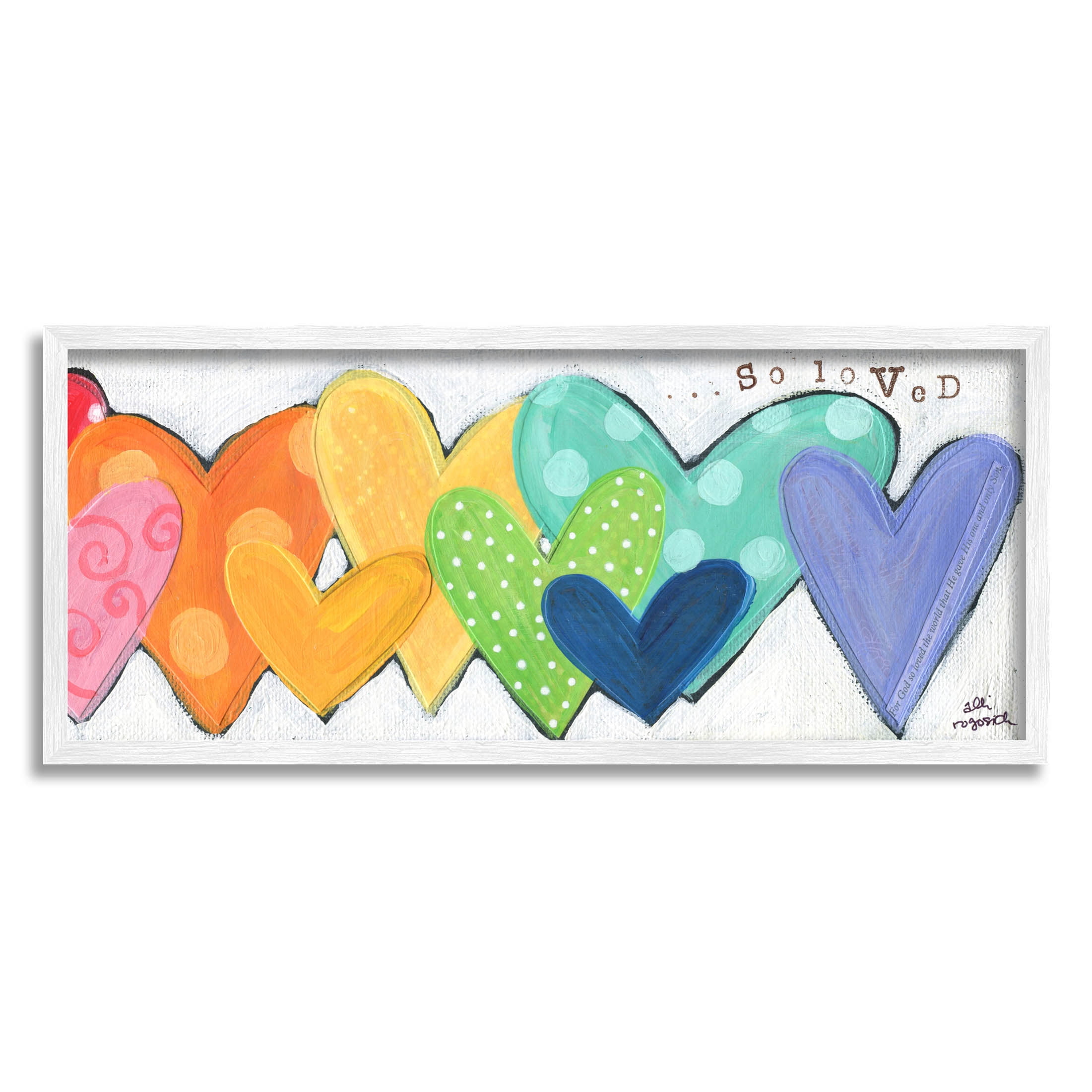 Stupell Industries Patterned Hearts So Loved Painting White Framed Art Print Wall Art, Design by Alli Rogosich