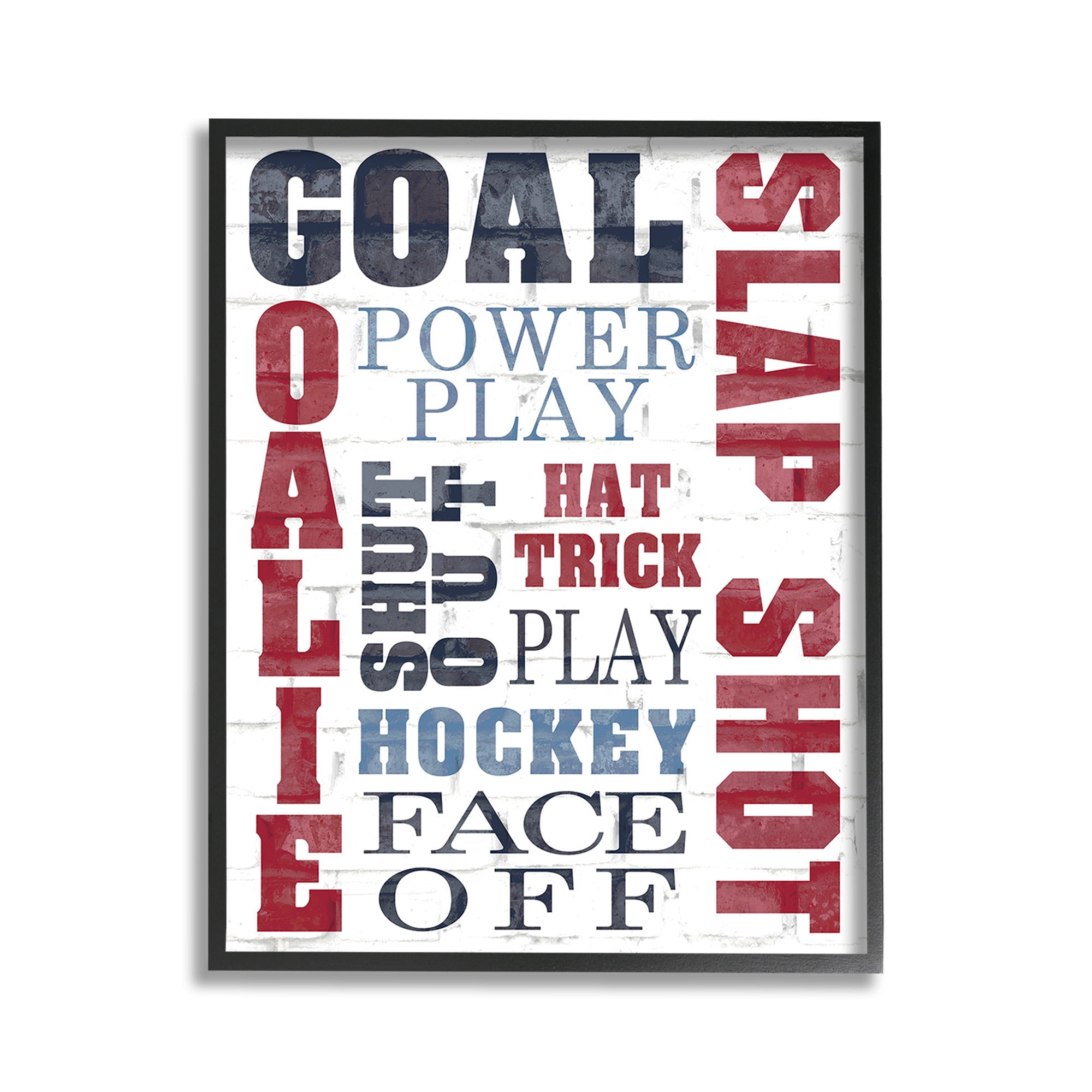 Stupell Industries Patterned Hockey Phrases Sports Painting Black Framed Art Print Wall Art, 11 x 14