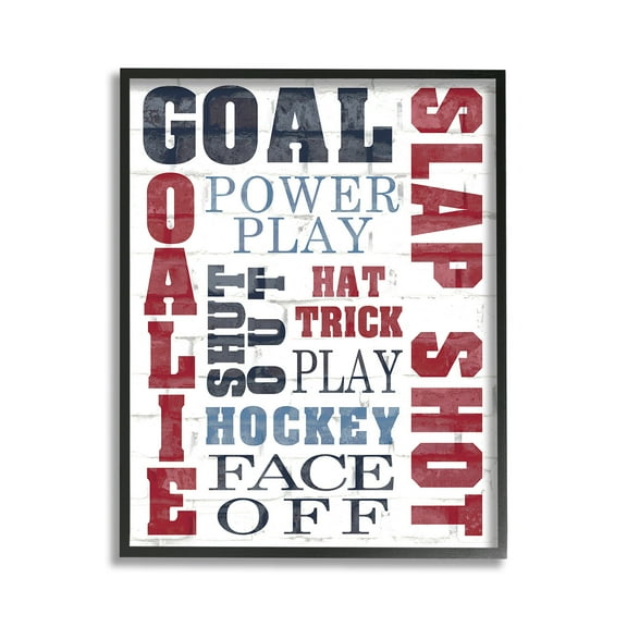 Stupell Industries Patterned Hockey Phrases Sports Painting Black Framed Art Print Wall Art, 11 x 14