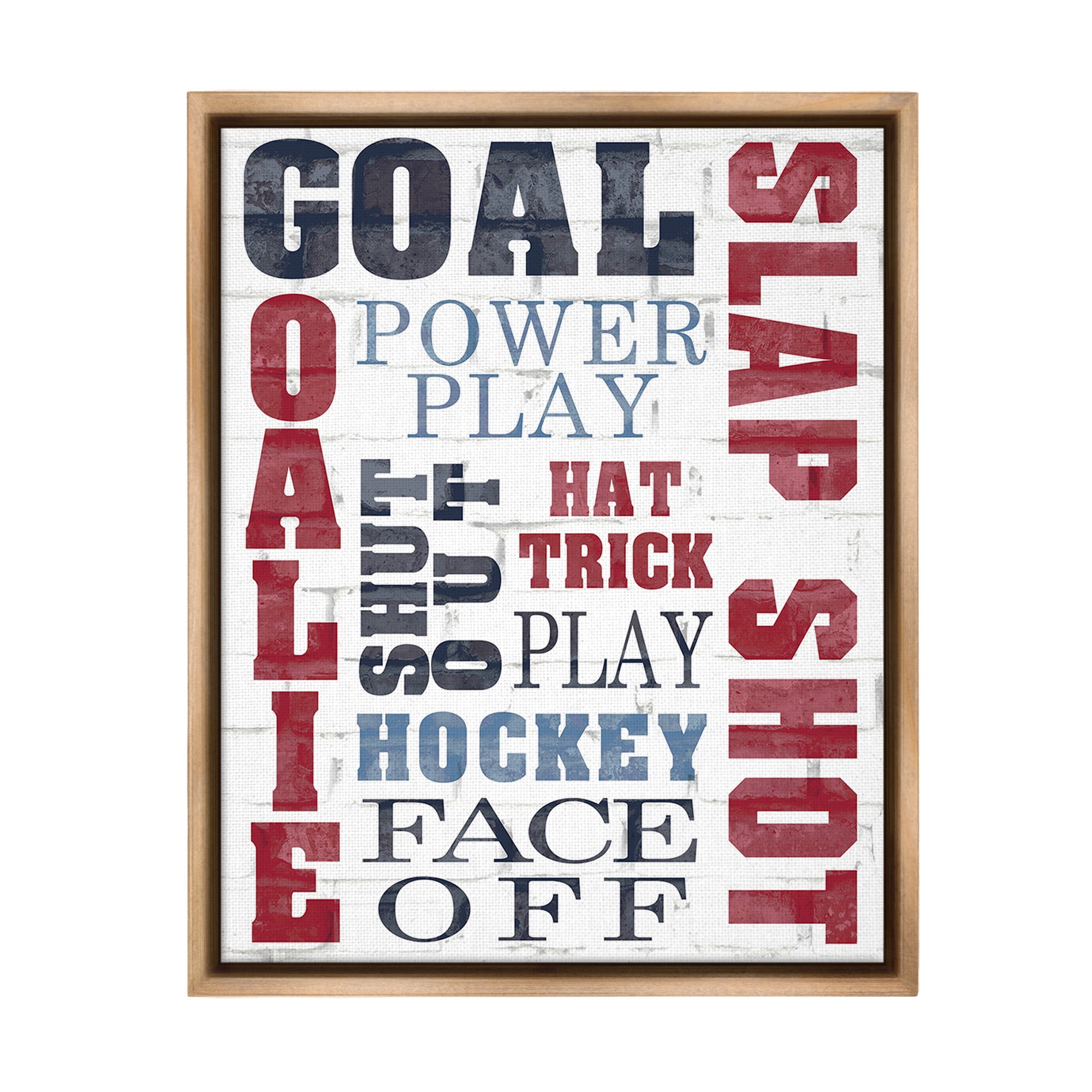 Stupell Industries Patterned Hockey Phrases Sports Painting Brown Floater Framed Canvas Art Print Wall Art, 25 x 31