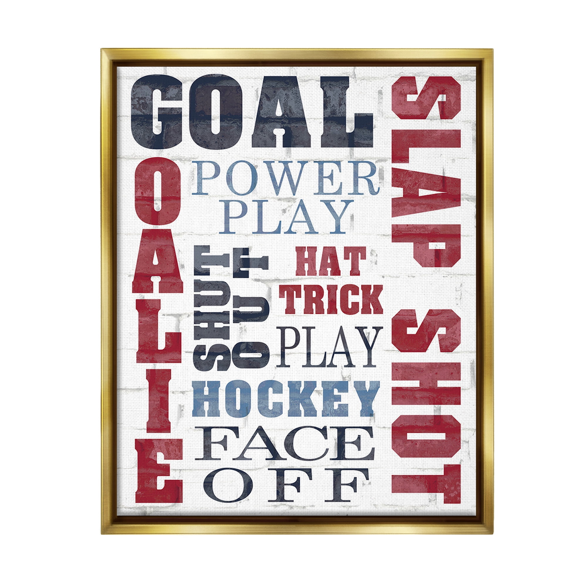 Stupell Industries Patterned Hockey Phrases Sports Painting Gold Floater Framed Canvas Art Print Wall Art, 17 x 21