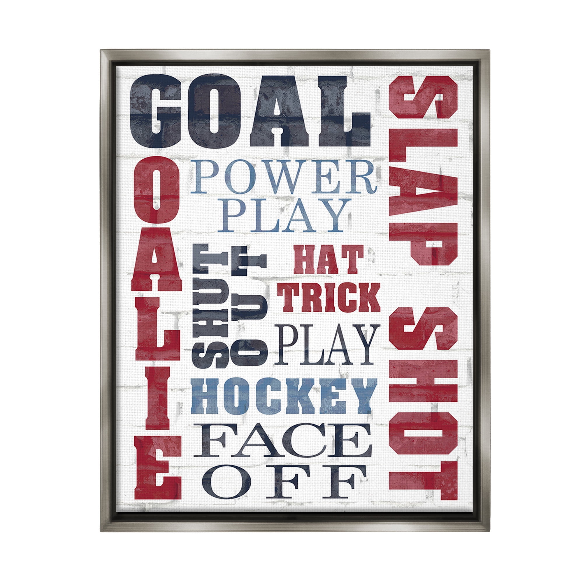Stupell Industries Patterned Hockey Phrases Sports Painting Gray Floater Framed Canvas Art Print Wall Art, 17 x 21