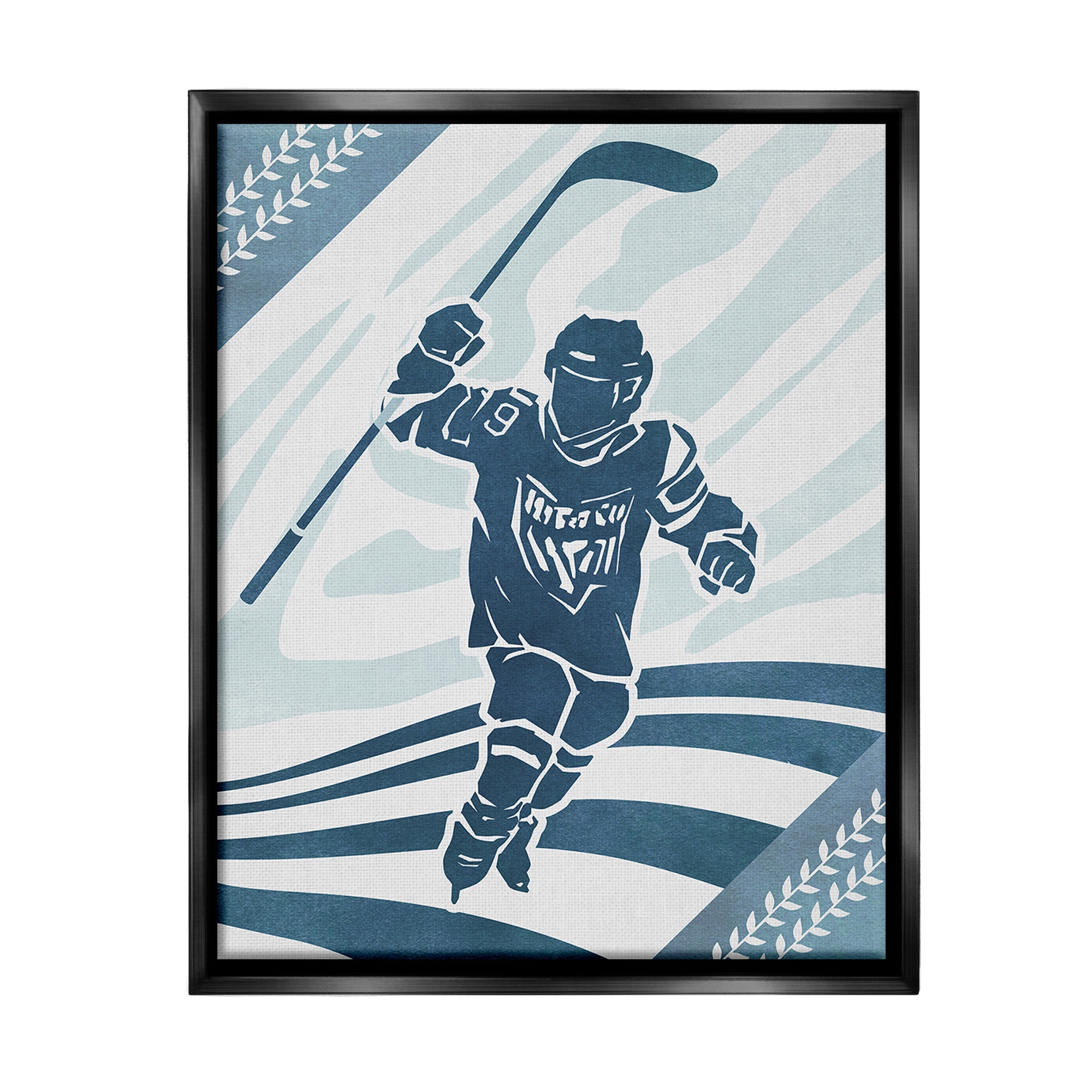 Stupell Industries Patterned Hockey Player Sports Painting Black Floater Framed Canvas Art Print Wall Art, 17 x 21