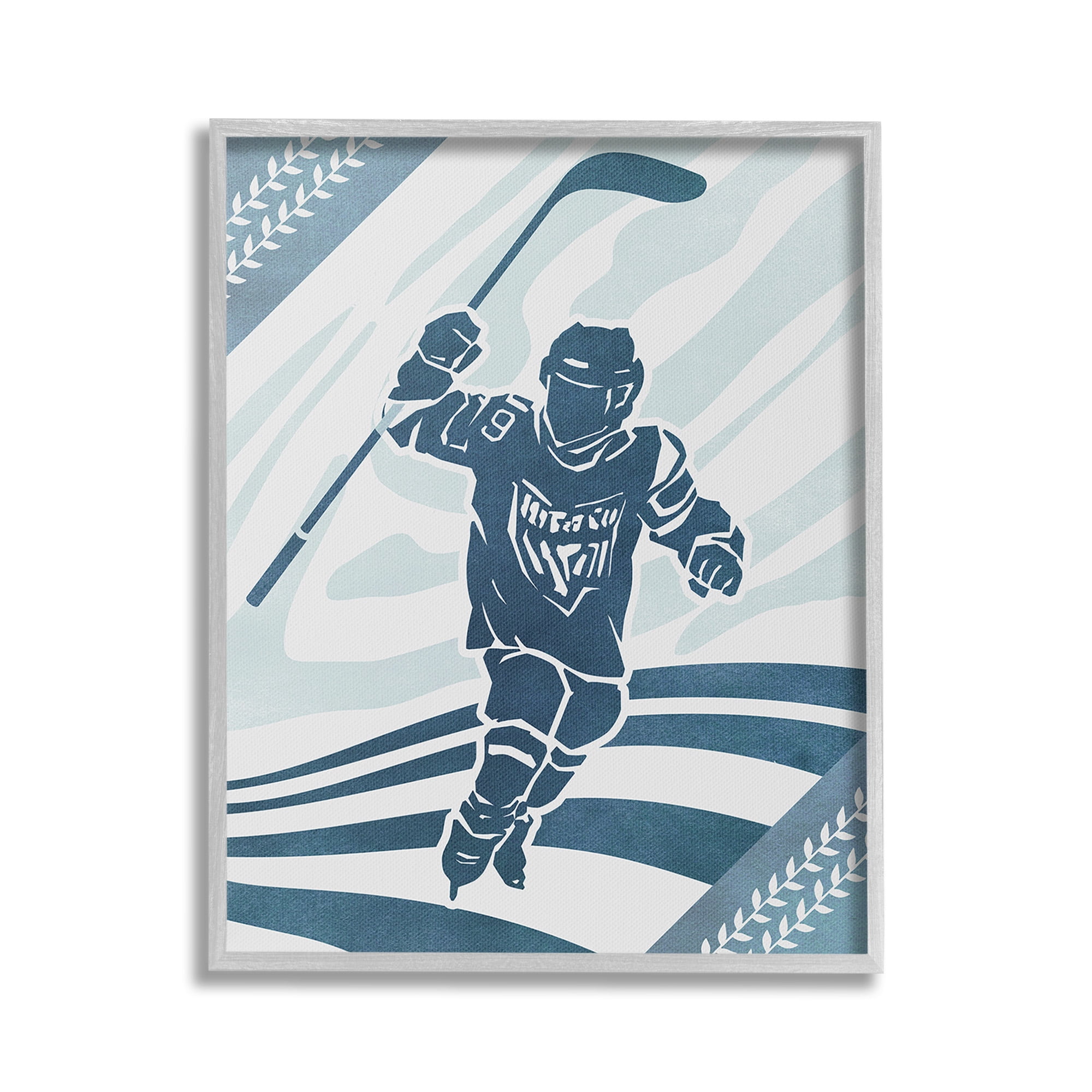 Stupell Industries Patterned Hockey Player Sports Painting Gray Framed Art Print Wall Art, 24 x 30