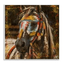 Stupell Industries Patterned Horse Visage Animals Painting Unframed Art Print Wall Art, 12 x 12