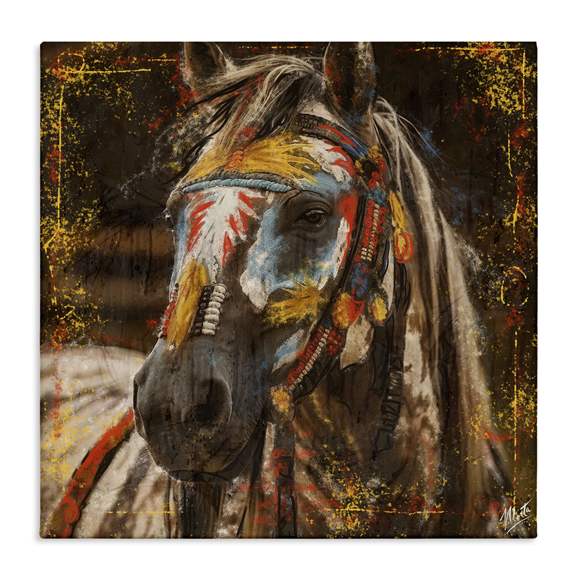 Stupell Industries Patterned Horse Visage Animals Painting Wrapped Canvas Art Print Wall Art, 30 x 30